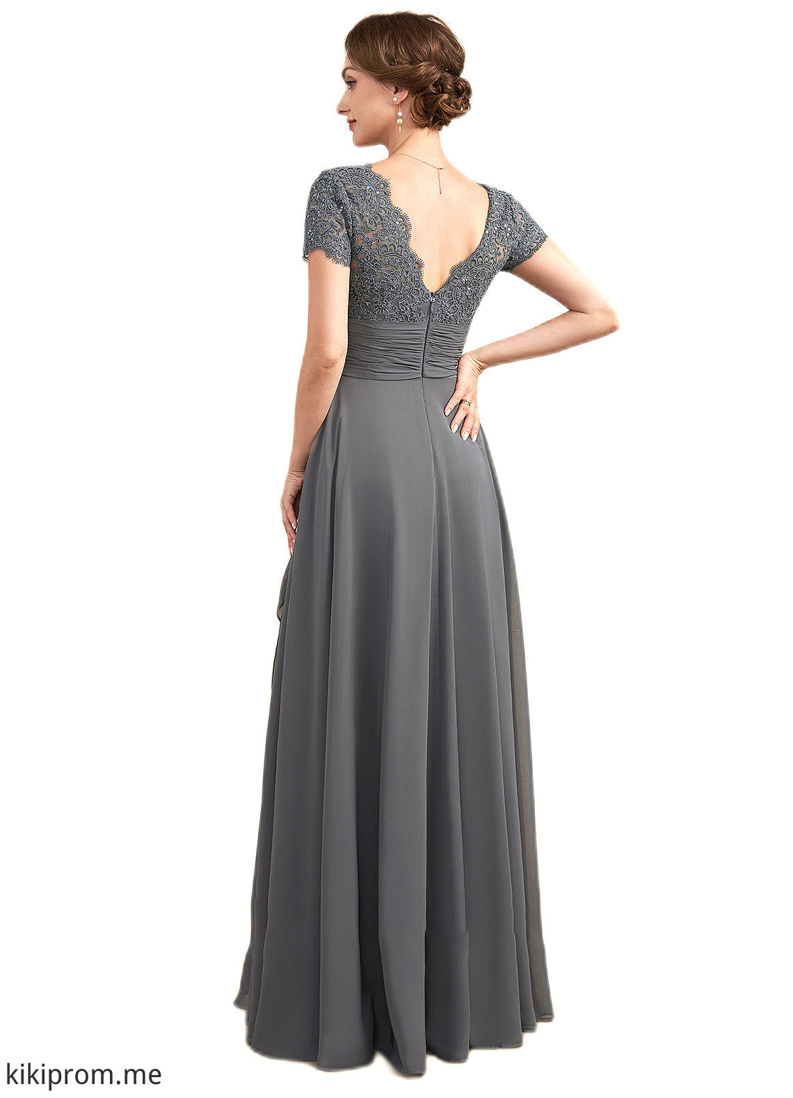 Jimena A-Line Square Neckline Floor-Length Chiffon Lace Mother of the Bride Dress With Ruffle Sequins STF126P0014770