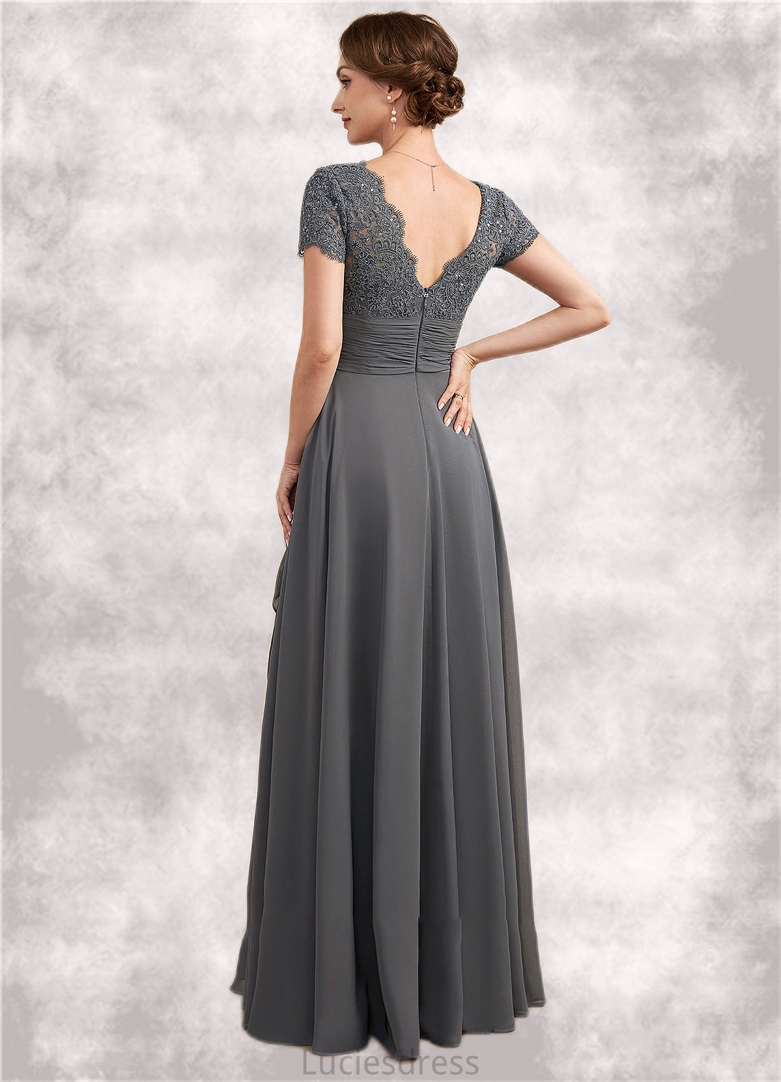 Beatrice A-Line Square Neckline Floor-Length Chiffon Lace Mother of the Bride Dress With Ruffle Sequins HF126P0014770