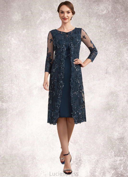 Julianne Sheath/Column Scoop Neck Knee-Length Chiffon Lace Mother of the Bride Dress With Sequins HF126P0014771