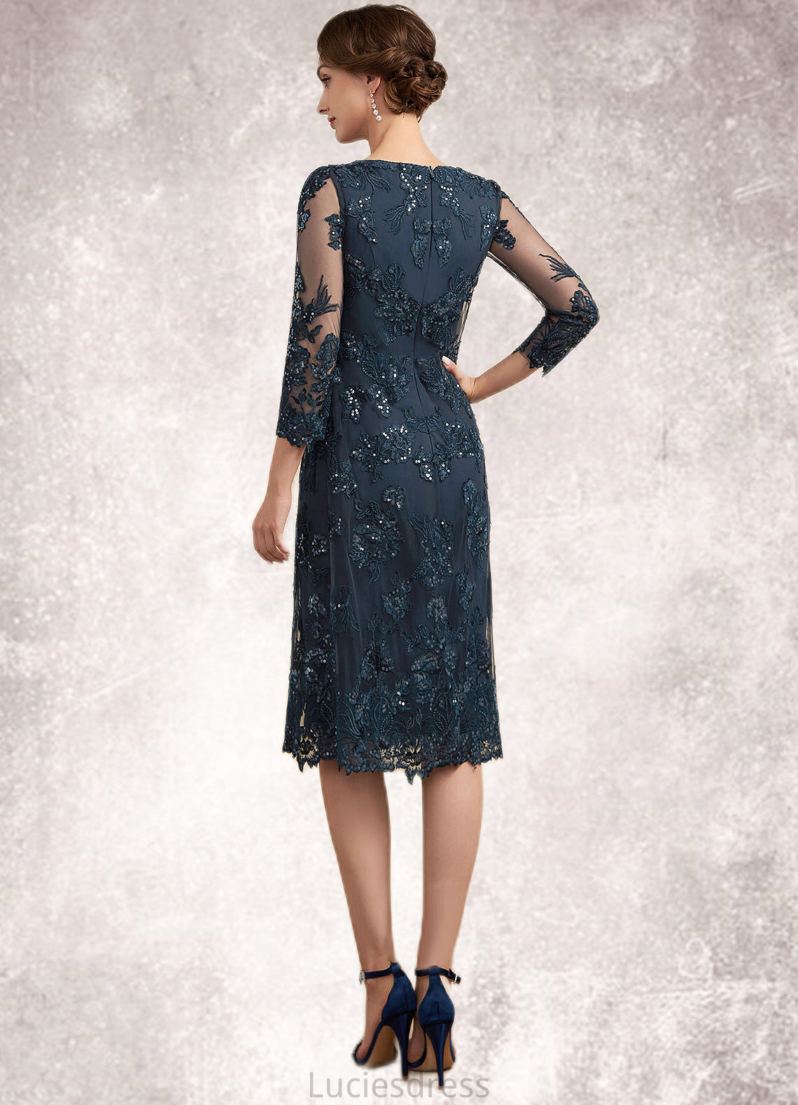 Julianne Sheath/Column Scoop Neck Knee-Length Chiffon Lace Mother of the Bride Dress With Sequins HF126P0014771