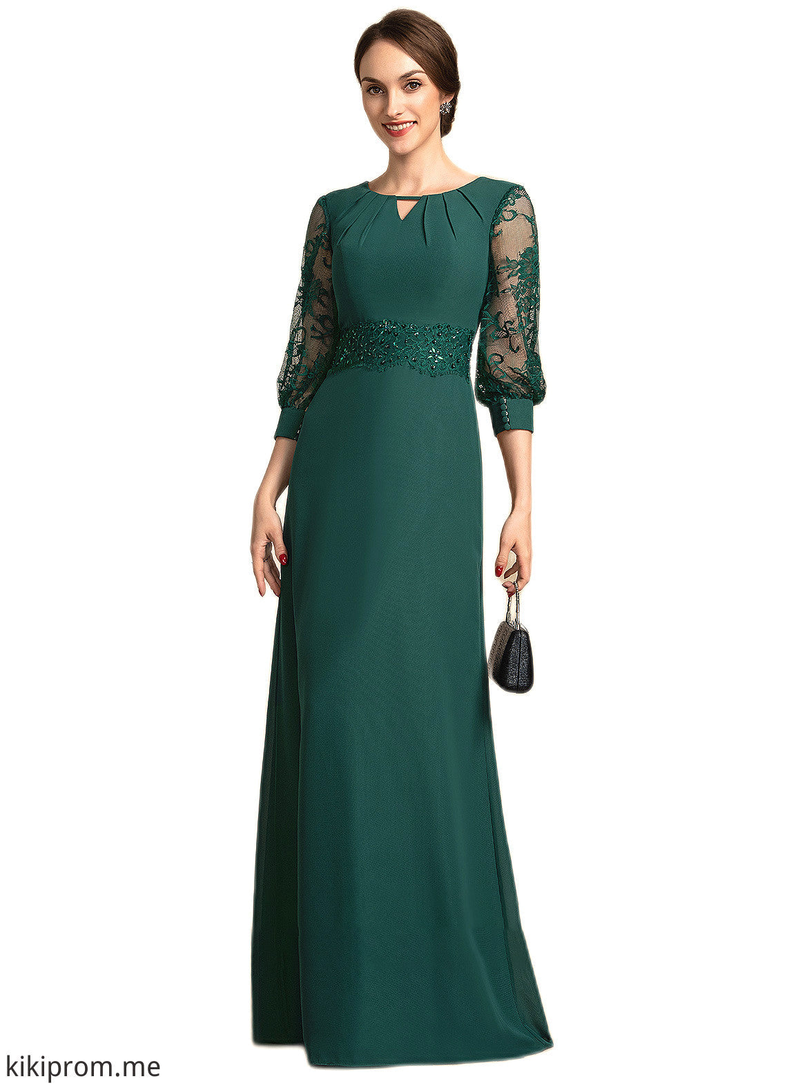 Ainsley A-Line Scoop Neck Floor-Length Chiffon Lace Mother of the Bride Dress With Beading Sequins STF126P0014773