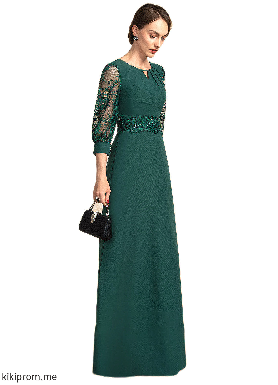 Ainsley A-Line Scoop Neck Floor-Length Chiffon Lace Mother of the Bride Dress With Beading Sequins STF126P0014773