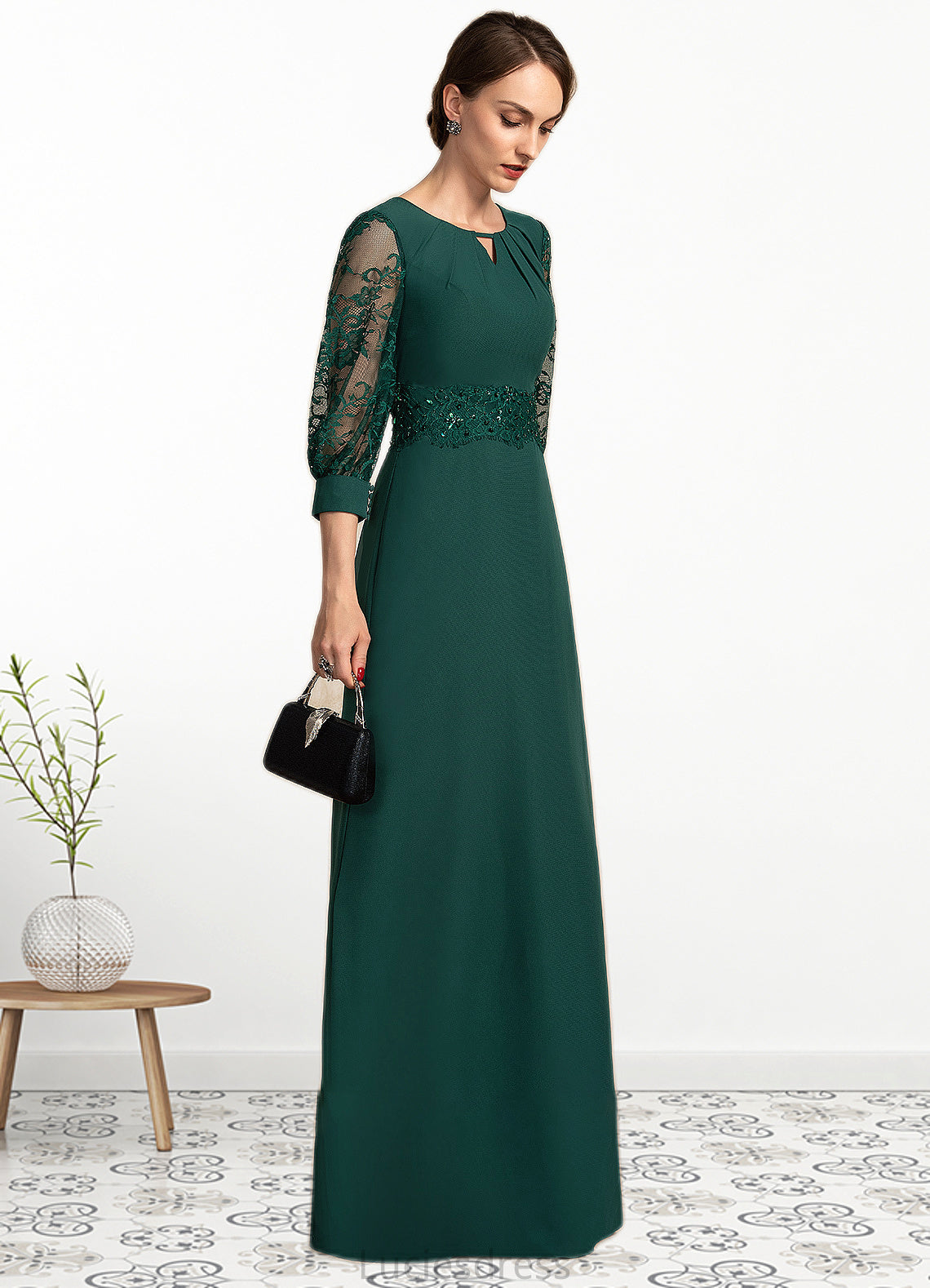 Kianna A-Line Scoop Neck Floor-Length Chiffon Lace Mother of the Bride Dress With Beading Sequins HF126P0014773