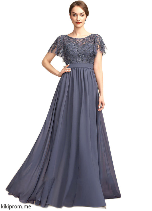 Victoria A-Line Scoop Neck Floor-Length Chiffon Lace Mother of the Bride Dress With Sequins STF126P0014775