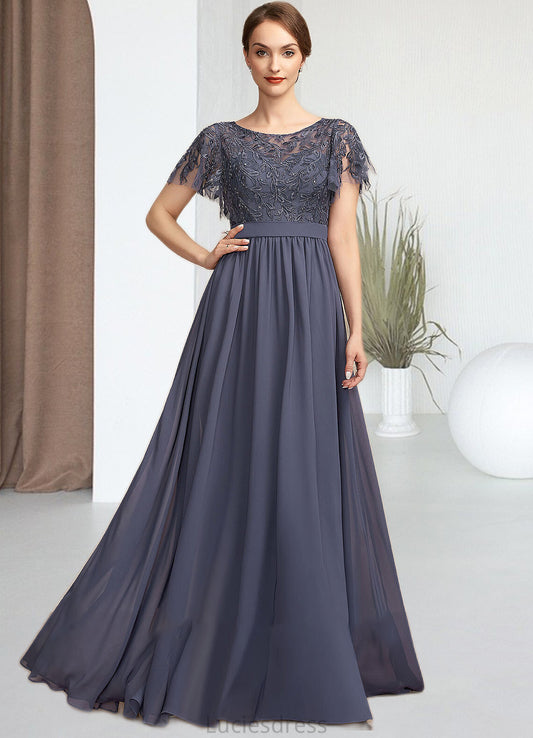 Urania A-Line Scoop Neck Floor-Length Chiffon Lace Mother of the Bride Dress With Sequins HF126P0014775