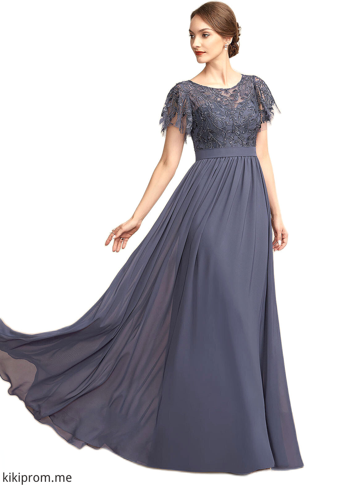 Victoria A-Line Scoop Neck Floor-Length Chiffon Lace Mother of the Bride Dress With Sequins STF126P0014775