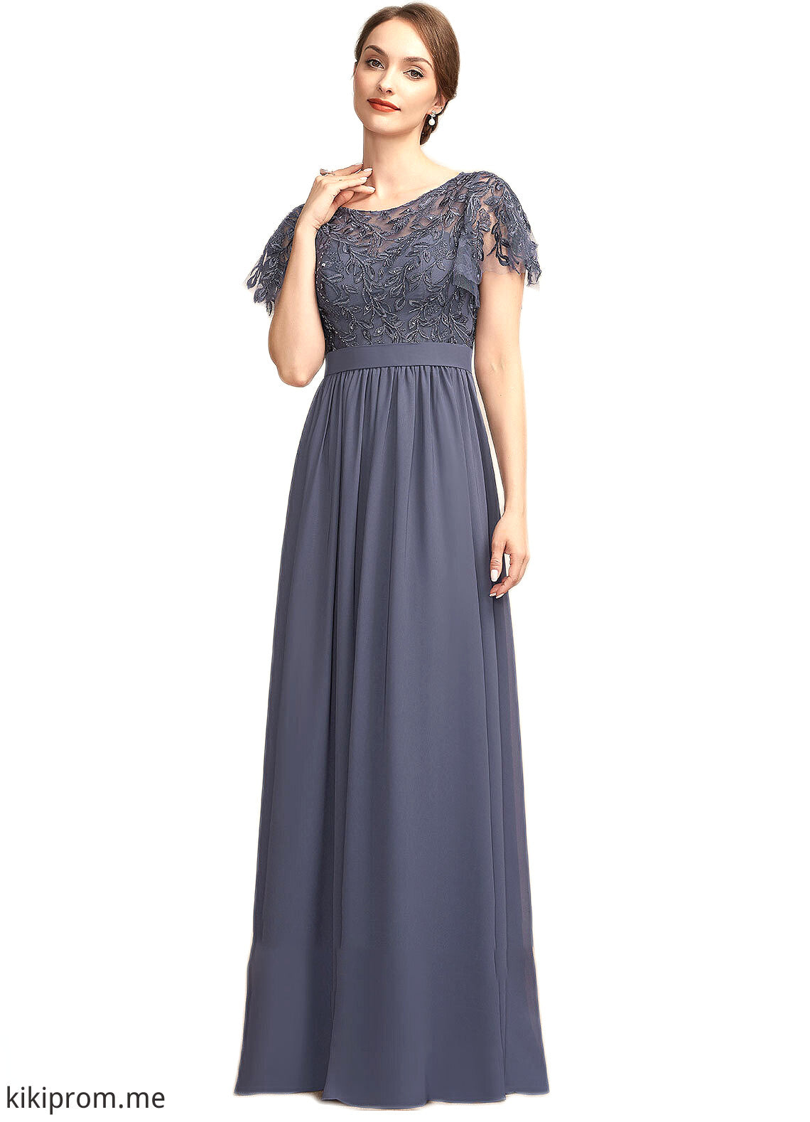 Victoria A-Line Scoop Neck Floor-Length Chiffon Lace Mother of the Bride Dress With Sequins STF126P0014775