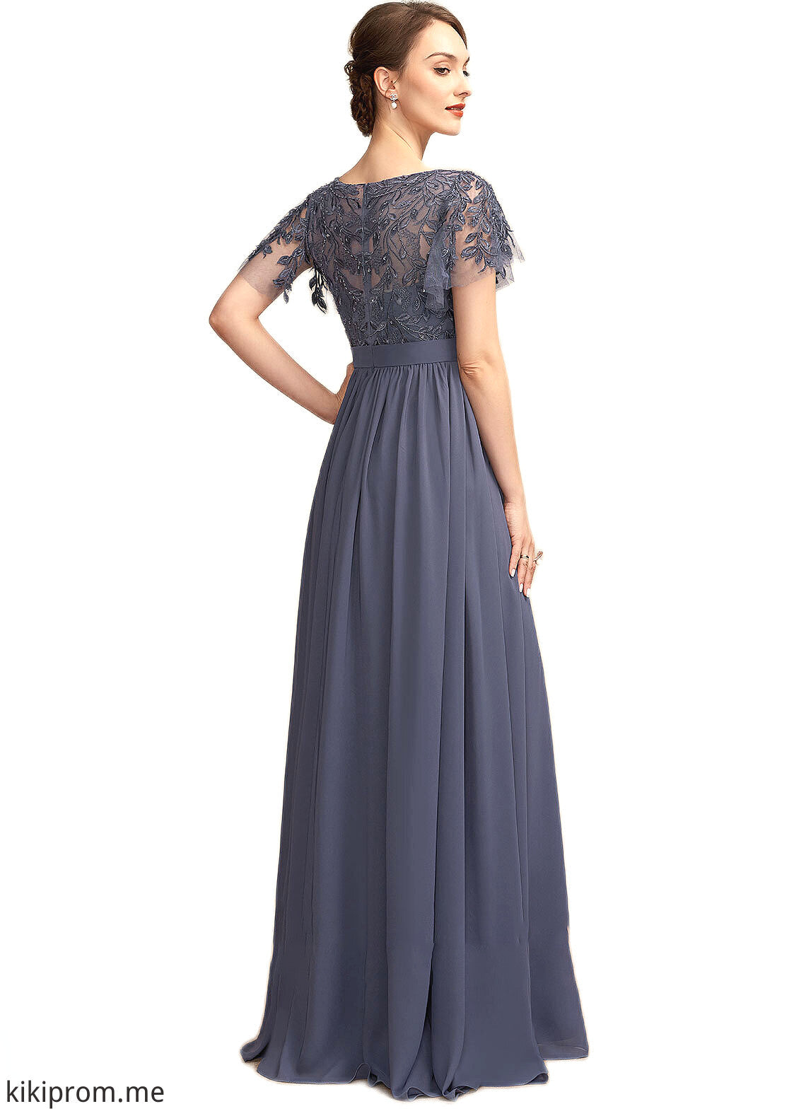 Victoria A-Line Scoop Neck Floor-Length Chiffon Lace Mother of the Bride Dress With Sequins STF126P0014775