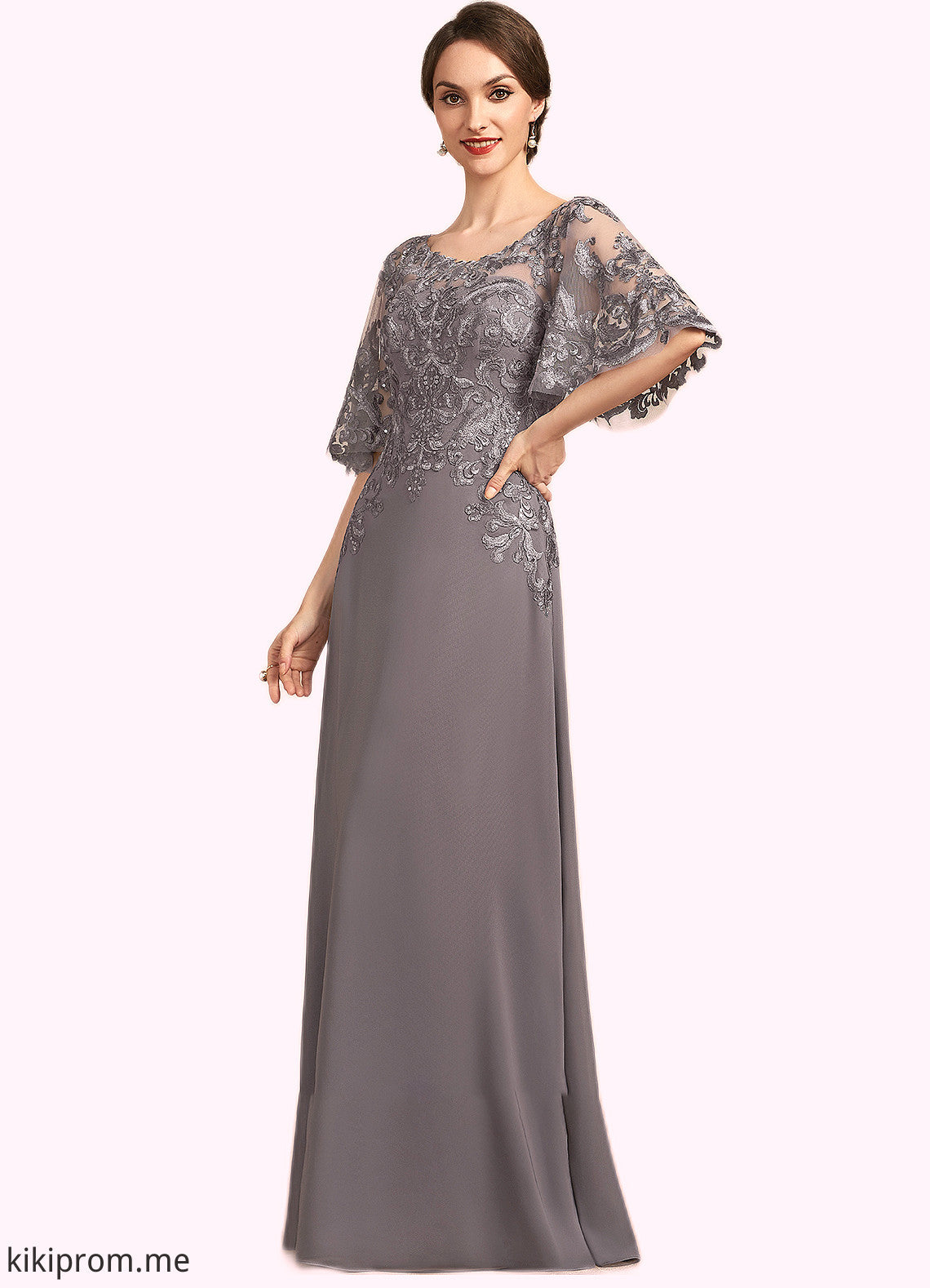 Jasmine A-Line Scoop Neck Floor-Length Chiffon Lace Mother of the Bride Dress With Sequins STF126P0014776