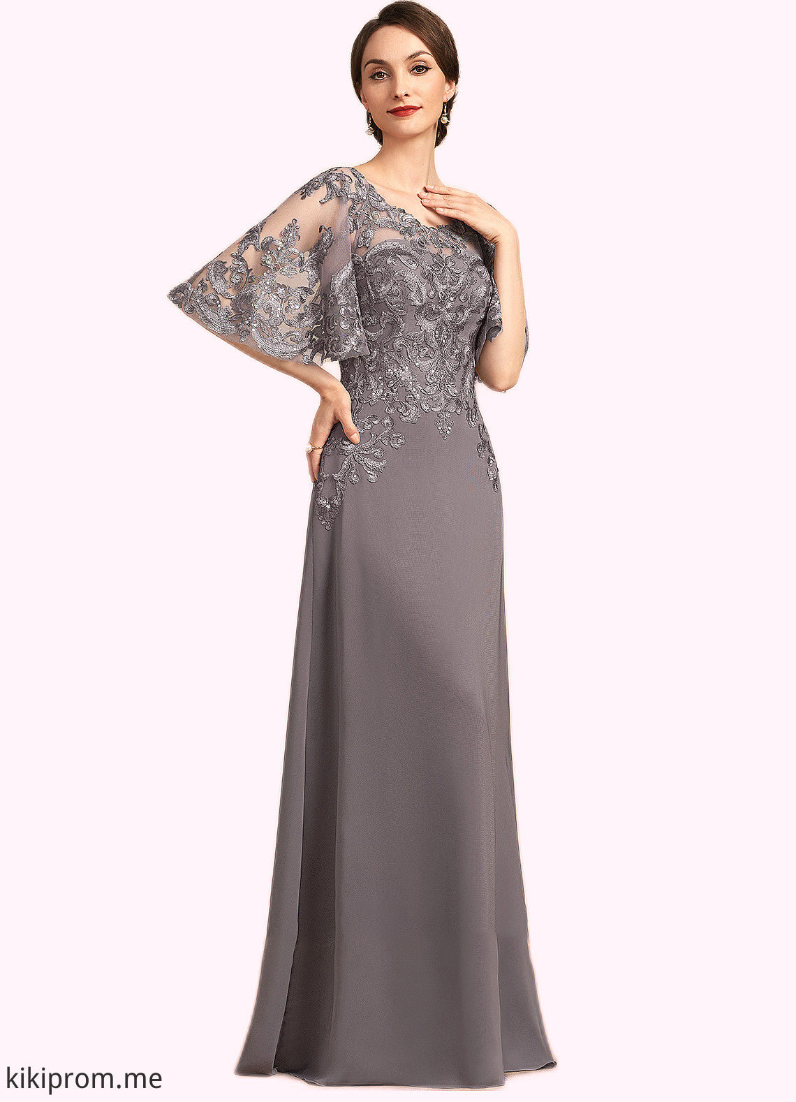 Jasmine A-Line Scoop Neck Floor-Length Chiffon Lace Mother of the Bride Dress With Sequins STF126P0014776