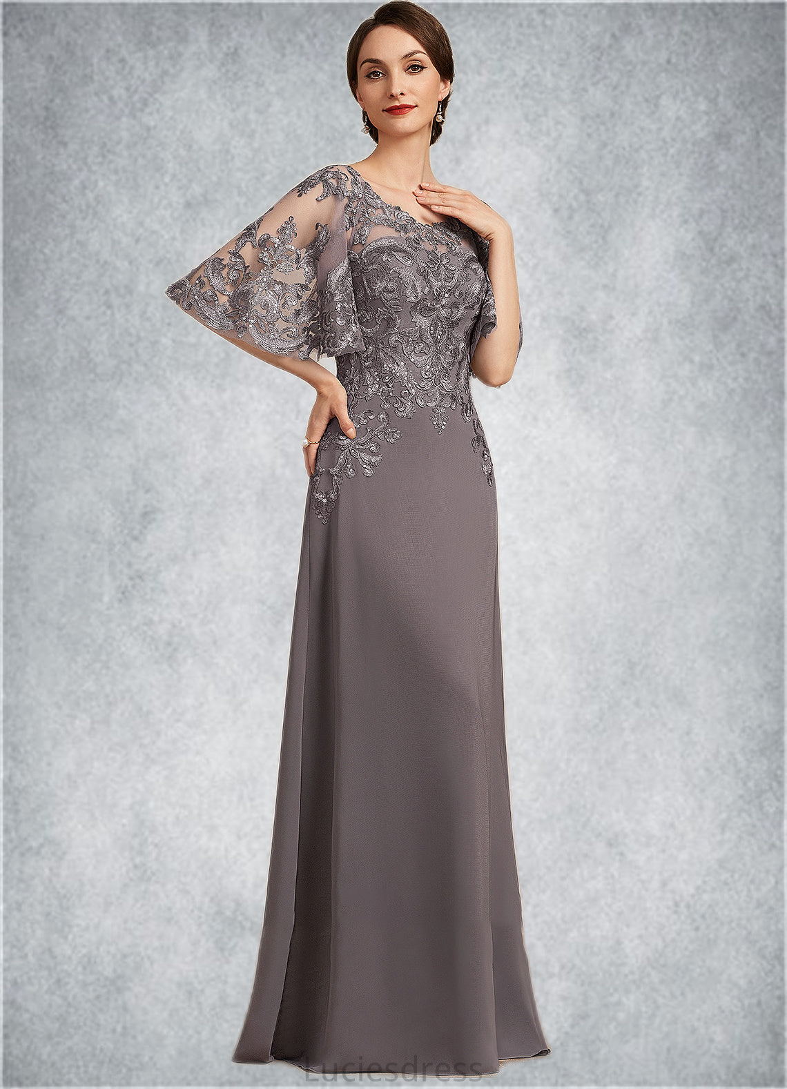 Nora A-Line Scoop Neck Floor-Length Chiffon Lace Mother of the Bride Dress With Sequins HF126P0014776