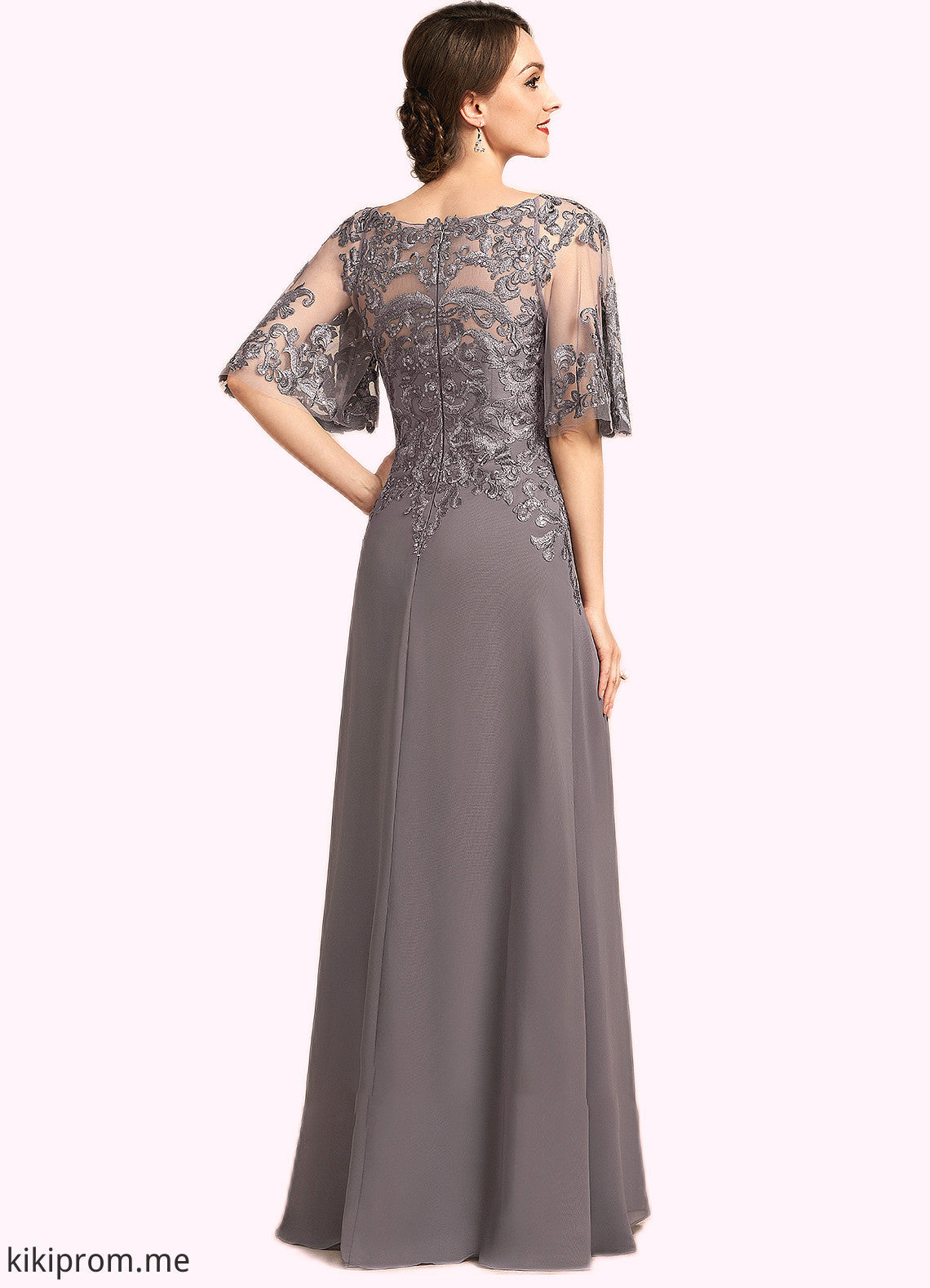 Jasmine A-Line Scoop Neck Floor-Length Chiffon Lace Mother of the Bride Dress With Sequins STF126P0014776