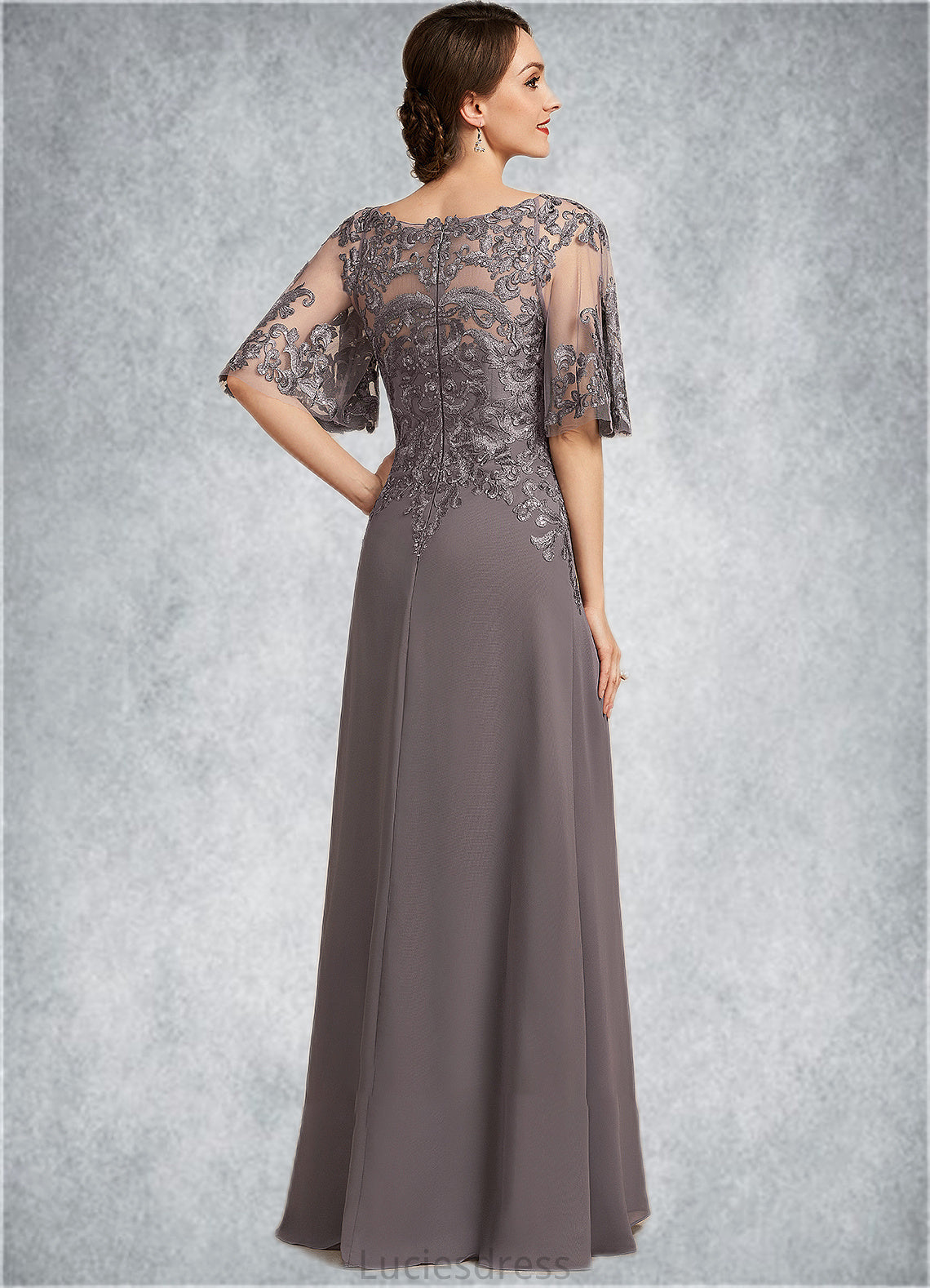 Nora A-Line Scoop Neck Floor-Length Chiffon Lace Mother of the Bride Dress With Sequins HF126P0014776