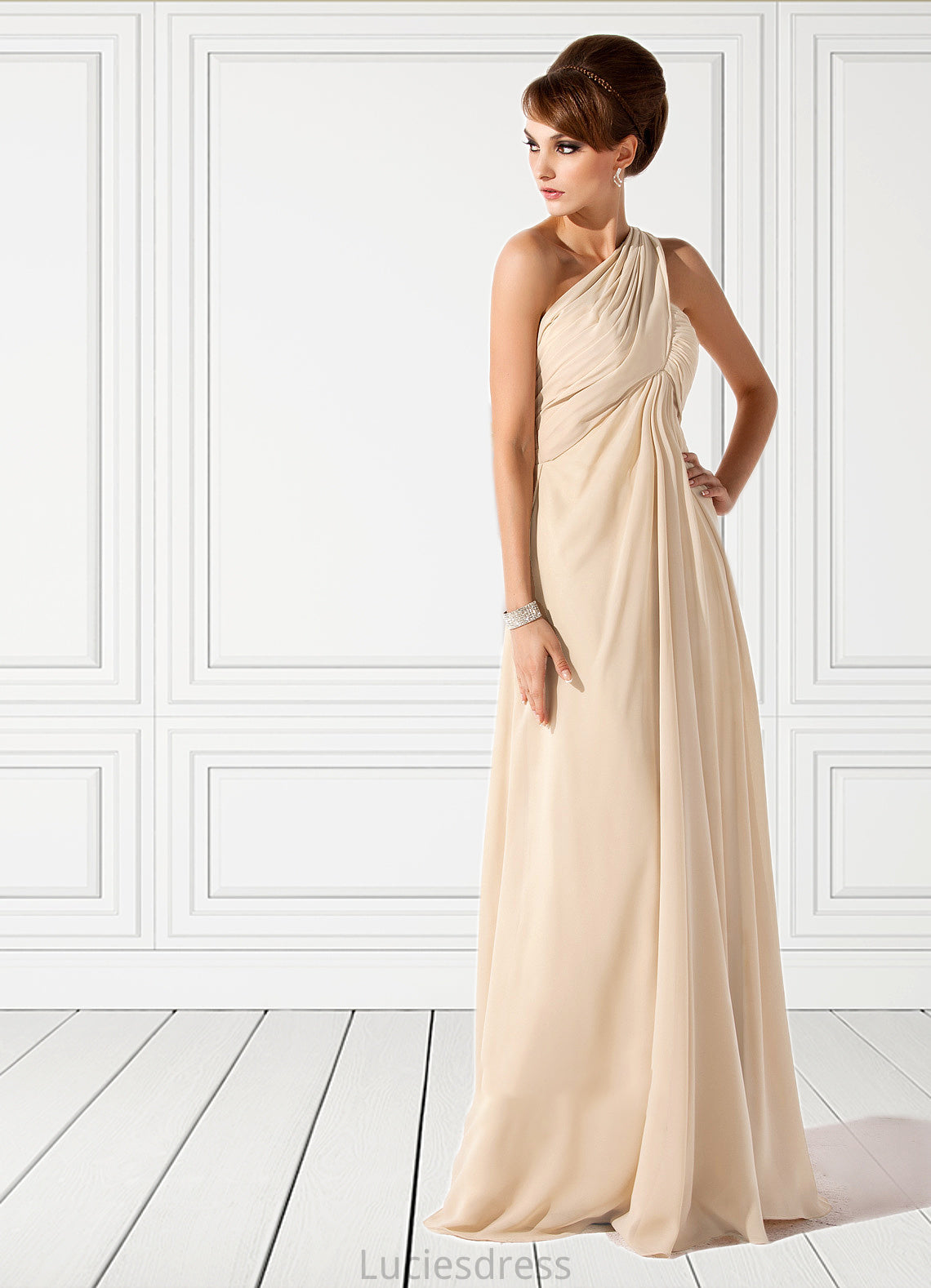 Britney Empire One-Shoulder Floor-Length Chiffon Mother of the Bride Dress With Ruffle HF126P0014777