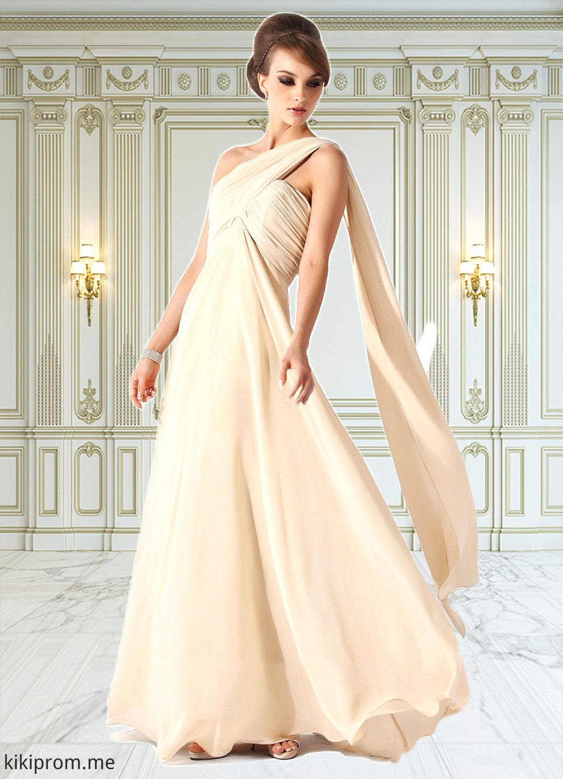 Madelyn Empire One-Shoulder Floor-Length Chiffon Mother of the Bride Dress With Ruffle STF126P0014777