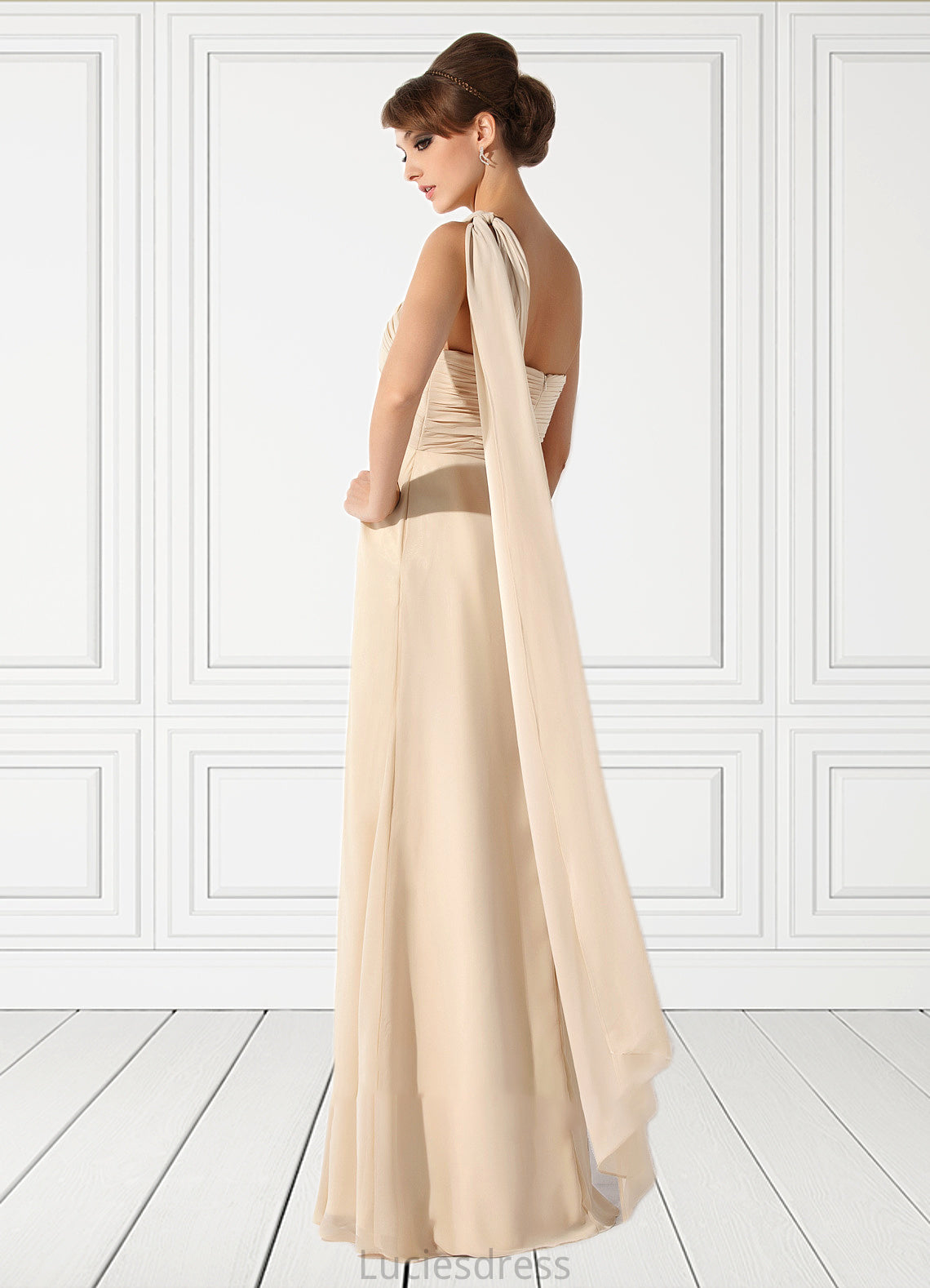 Britney Empire One-Shoulder Floor-Length Chiffon Mother of the Bride Dress With Ruffle HF126P0014777