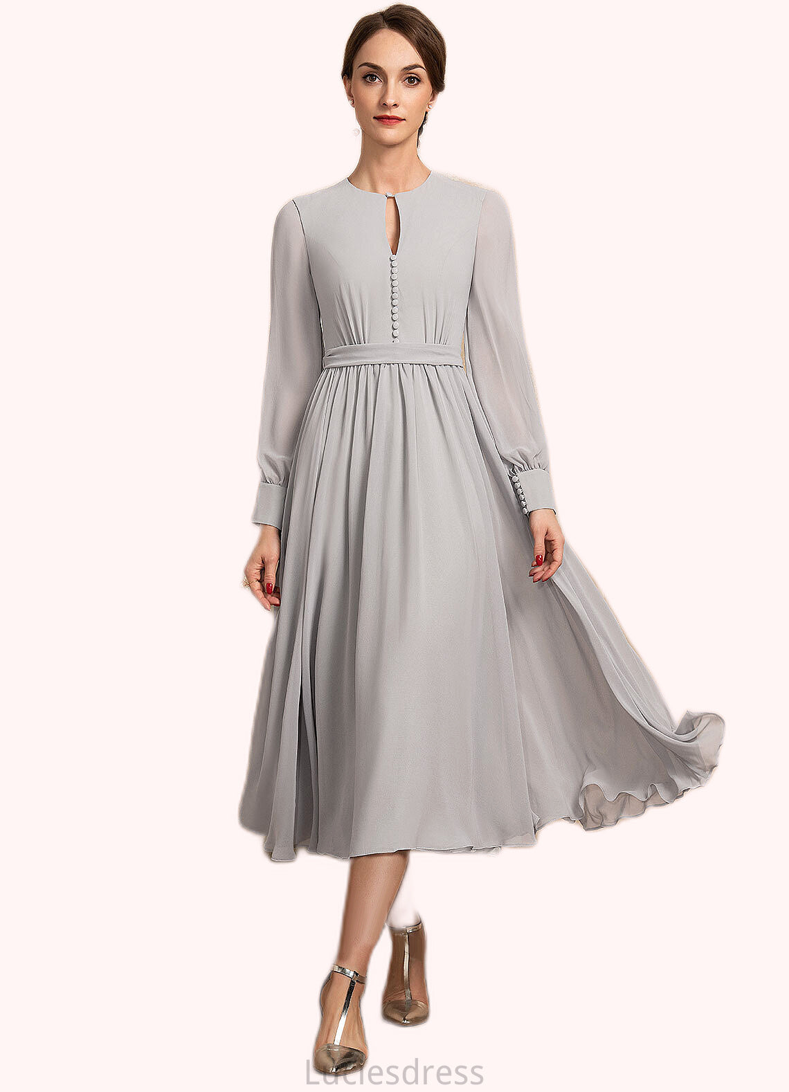 Bria A-Line Scoop Neck Tea-Length Chiffon Mother of the Bride Dress With Bow(s) HF126P0014779