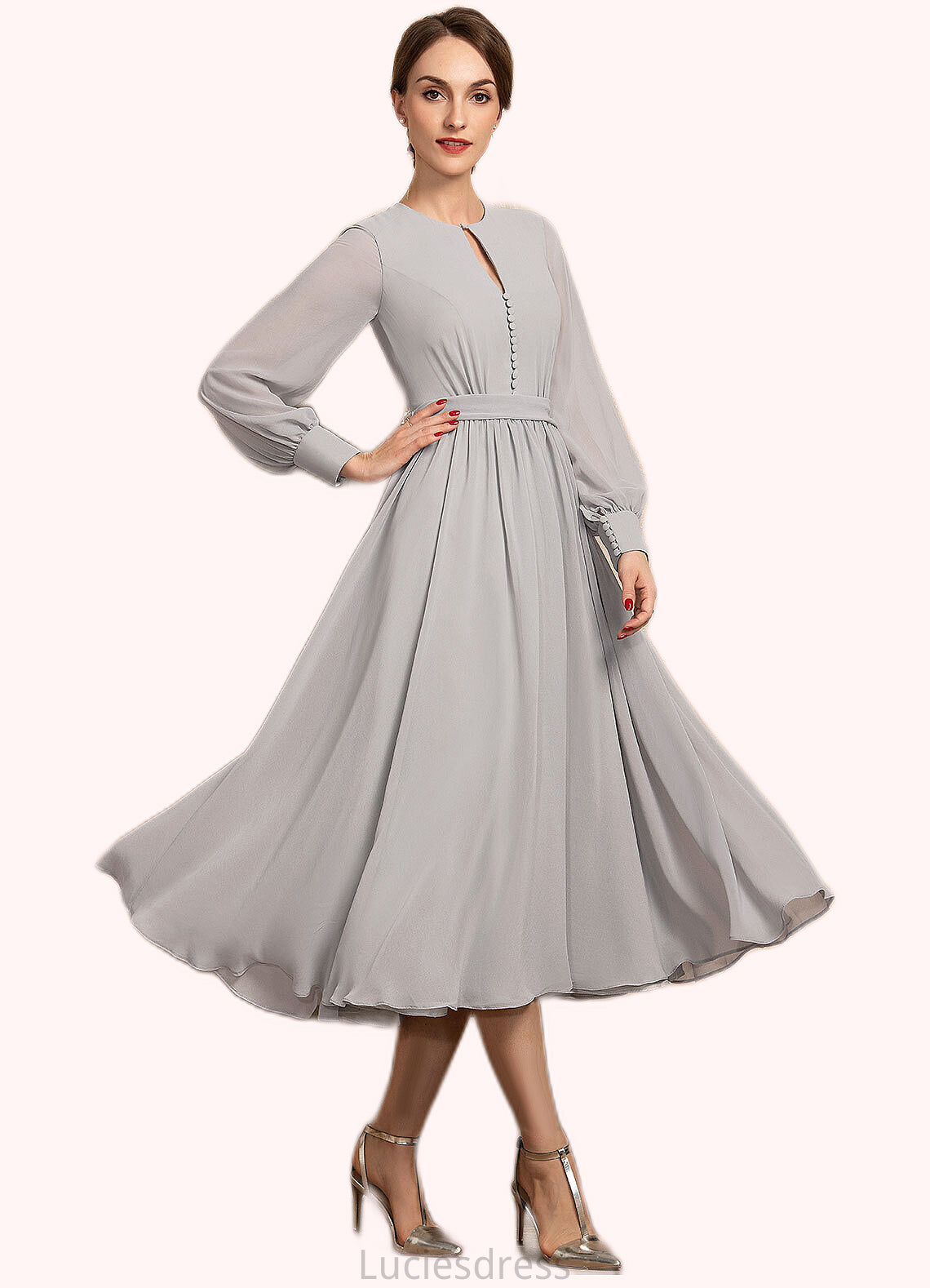 Bria A-Line Scoop Neck Tea-Length Chiffon Mother of the Bride Dress With Bow(s) HF126P0014779