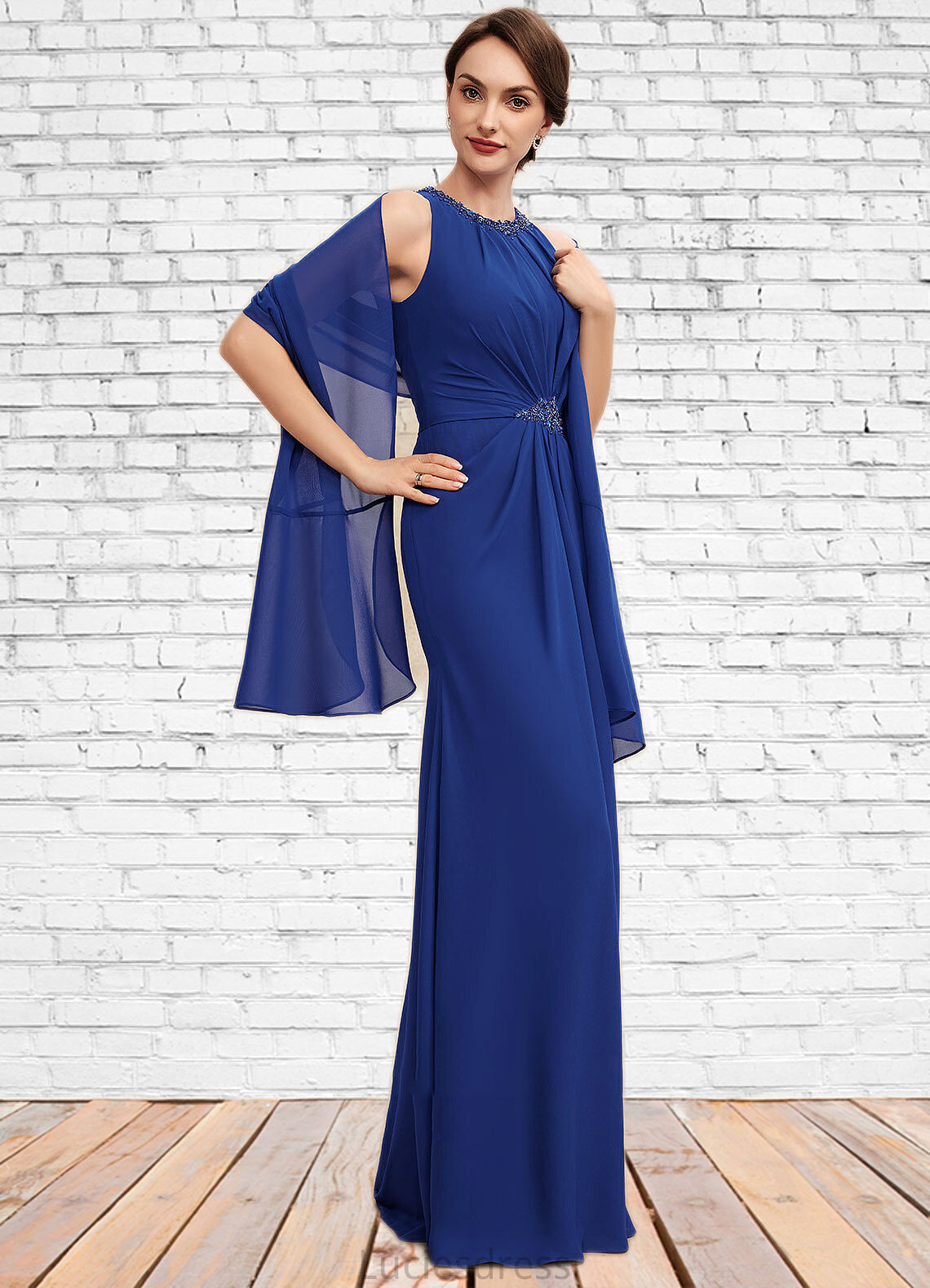 Savanah A-Line Scoop Neck Floor-Length Chiffon Mother of the Bride Dress With Beading Cascading Ruffles HF126P0014781