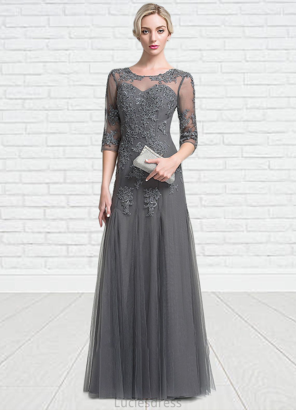 Lucia A-Line/Princess Scoop Neck Floor-Length Tulle Mother of the Bride Dress With Beading Sequins HF126P0014782