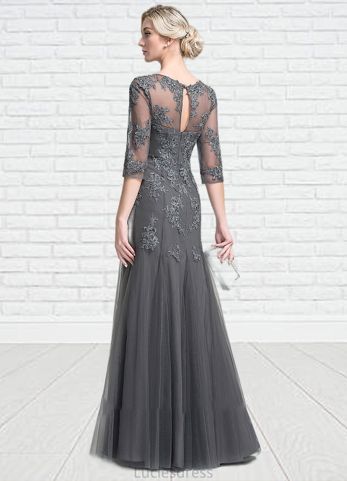 Lucia A-Line/Princess Scoop Neck Floor-Length Tulle Mother of the Bride Dress With Beading Sequins HF126P0014782