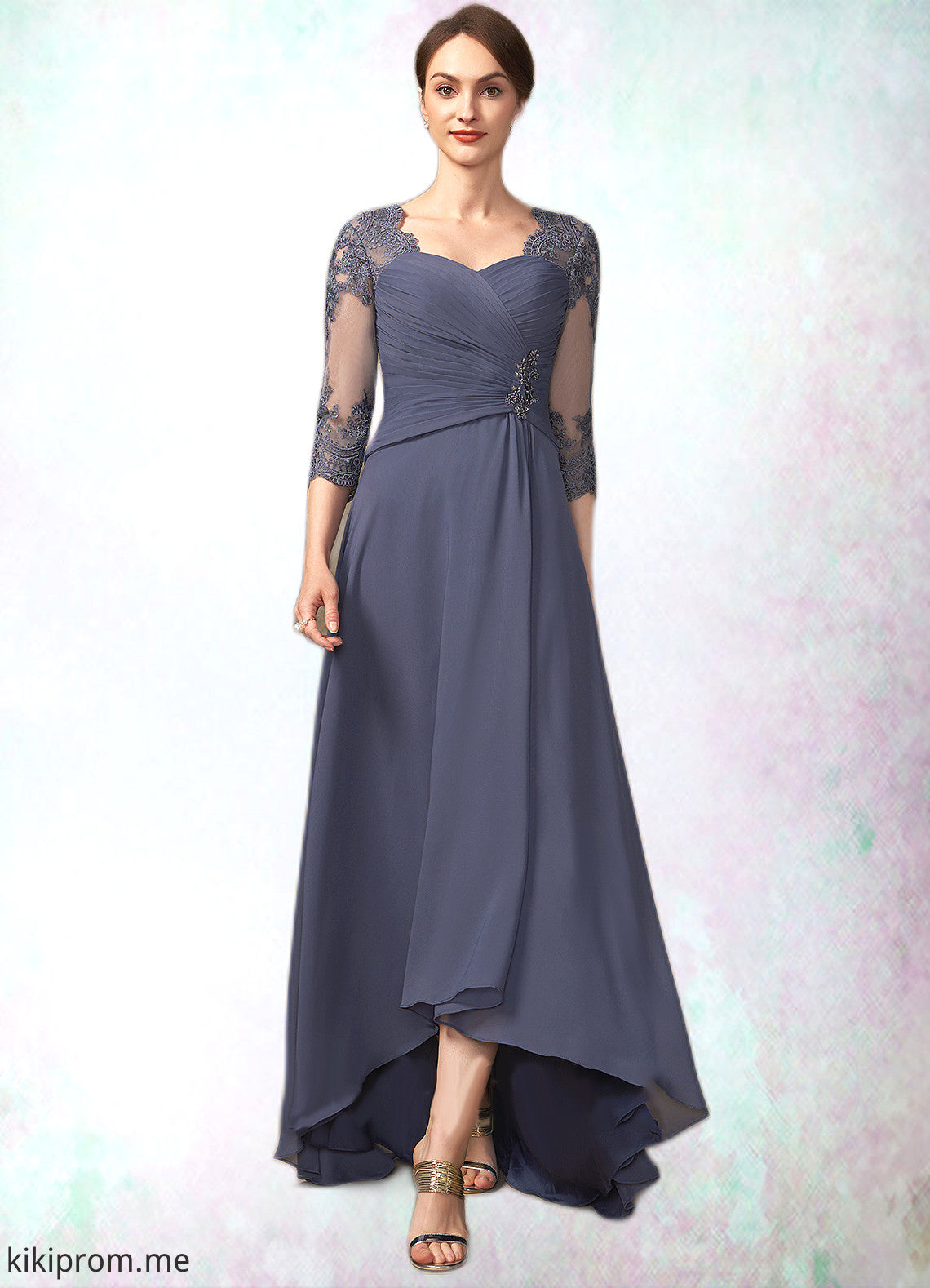 Marian A-Line Sweetheart Asymmetrical Chiffon Lace Mother of the Bride Dress With Beading Sequins STF126P0014783