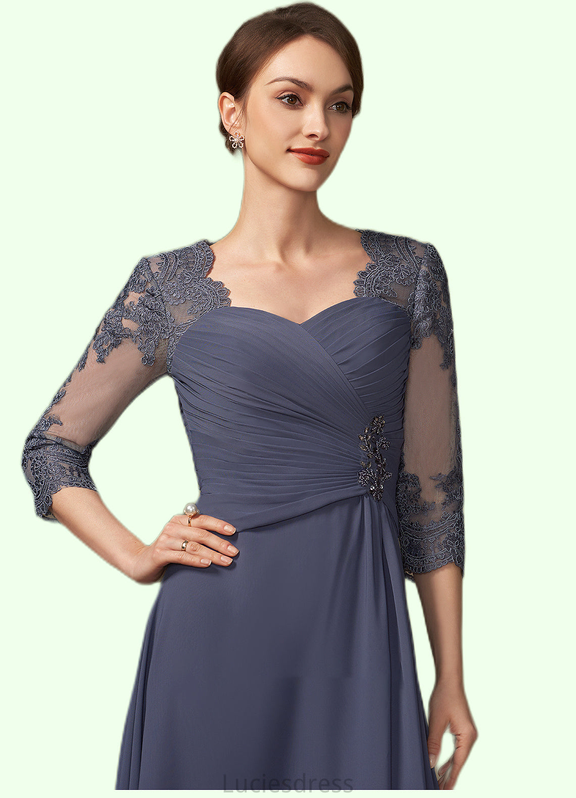 Ivy A-Line Sweetheart Asymmetrical Chiffon Lace Mother of the Bride Dress With Beading Sequins HF126P0014783