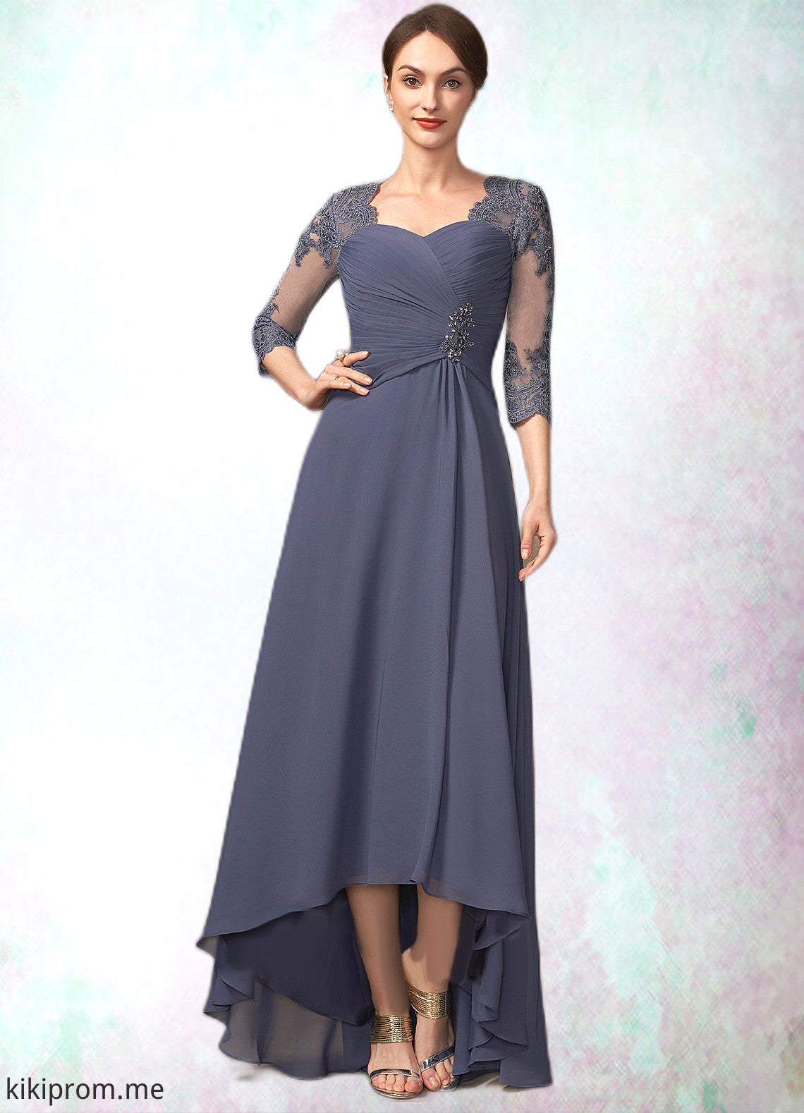 Marian A-Line Sweetheart Asymmetrical Chiffon Lace Mother of the Bride Dress With Beading Sequins STF126P0014783