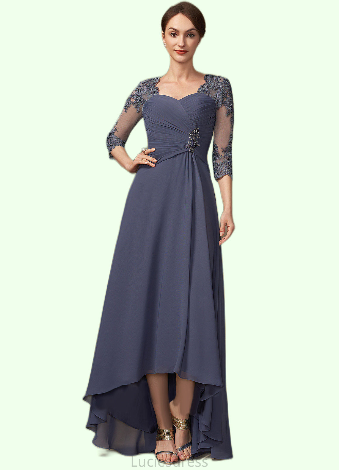 Ivy A-Line Sweetheart Asymmetrical Chiffon Lace Mother of the Bride Dress With Beading Sequins HF126P0014783