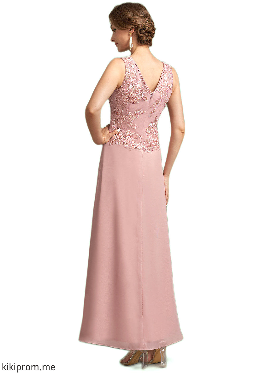 Cloe A-Line V-neck Ankle-Length Chiffon Lace Mother of the Bride Dress With Beading Sequins STF126P0014784