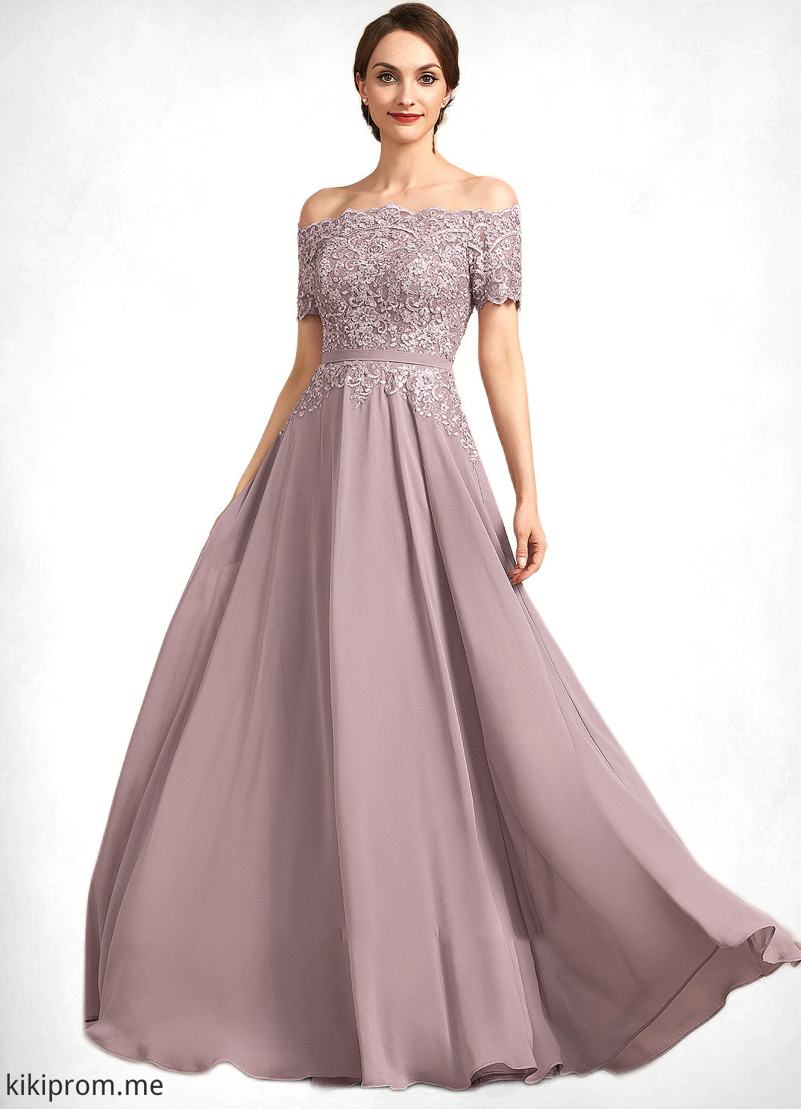 Addison A-Line Off-the-Shoulder Floor-Length Chiffon Lace Mother of the Bride Dress With Beading Sequins STF126P0014785