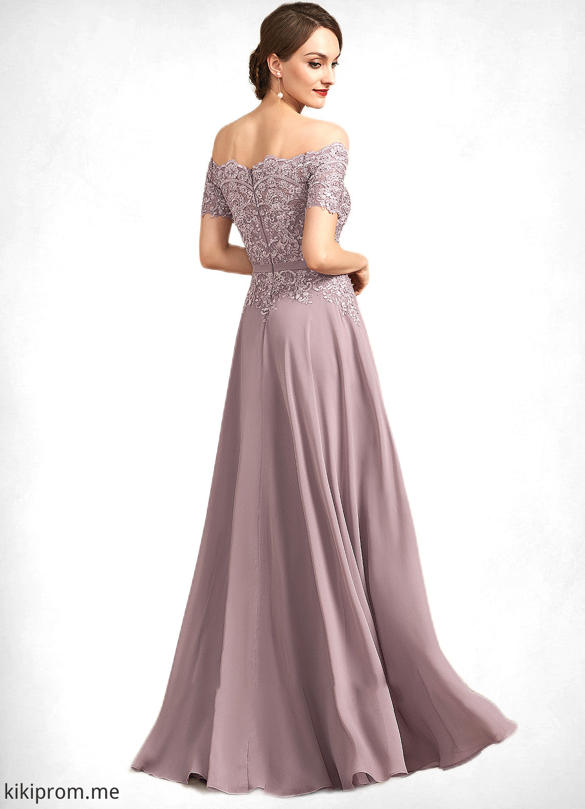 Addison A-Line Off-the-Shoulder Floor-Length Chiffon Lace Mother of the Bride Dress With Beading Sequins STF126P0014785