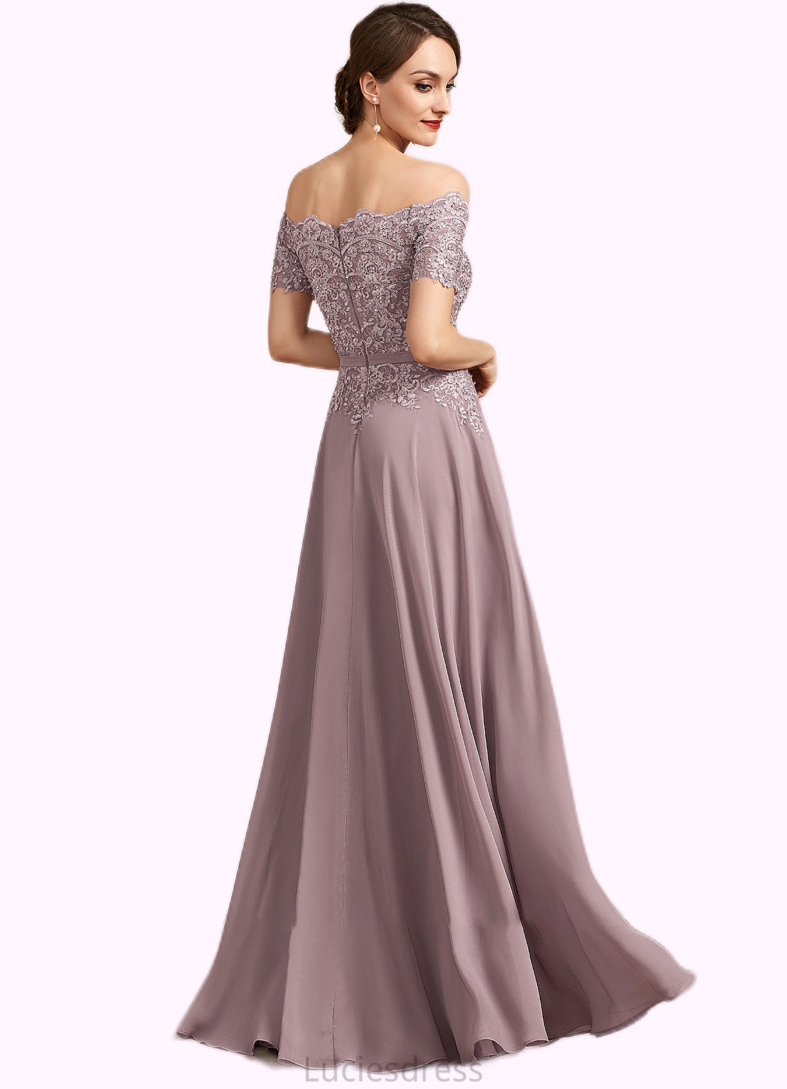 Elva A-Line Off-the-Shoulder Floor-Length Chiffon Lace Mother of the Bride Dress With Beading Sequins HF126P0014785