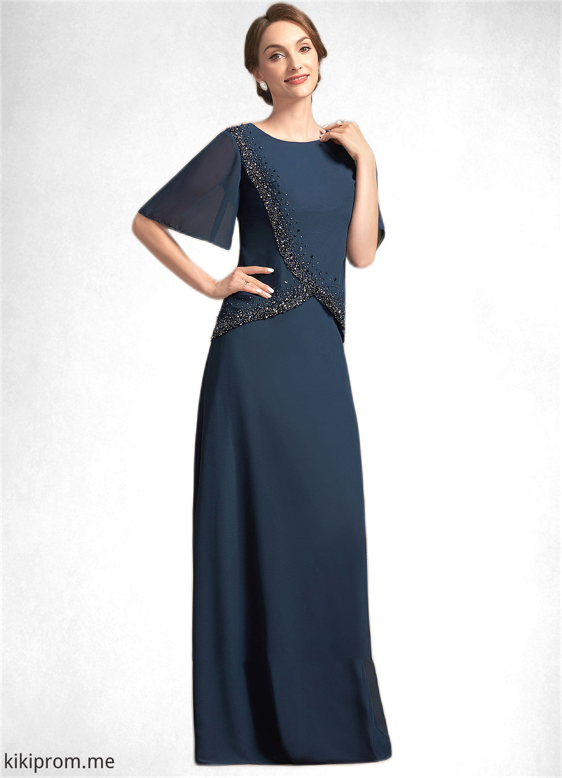 Winifred A-Line Scoop Neck Floor-Length Chiffon Mother of the Bride Dress With Beading Sequins STF126P0014787