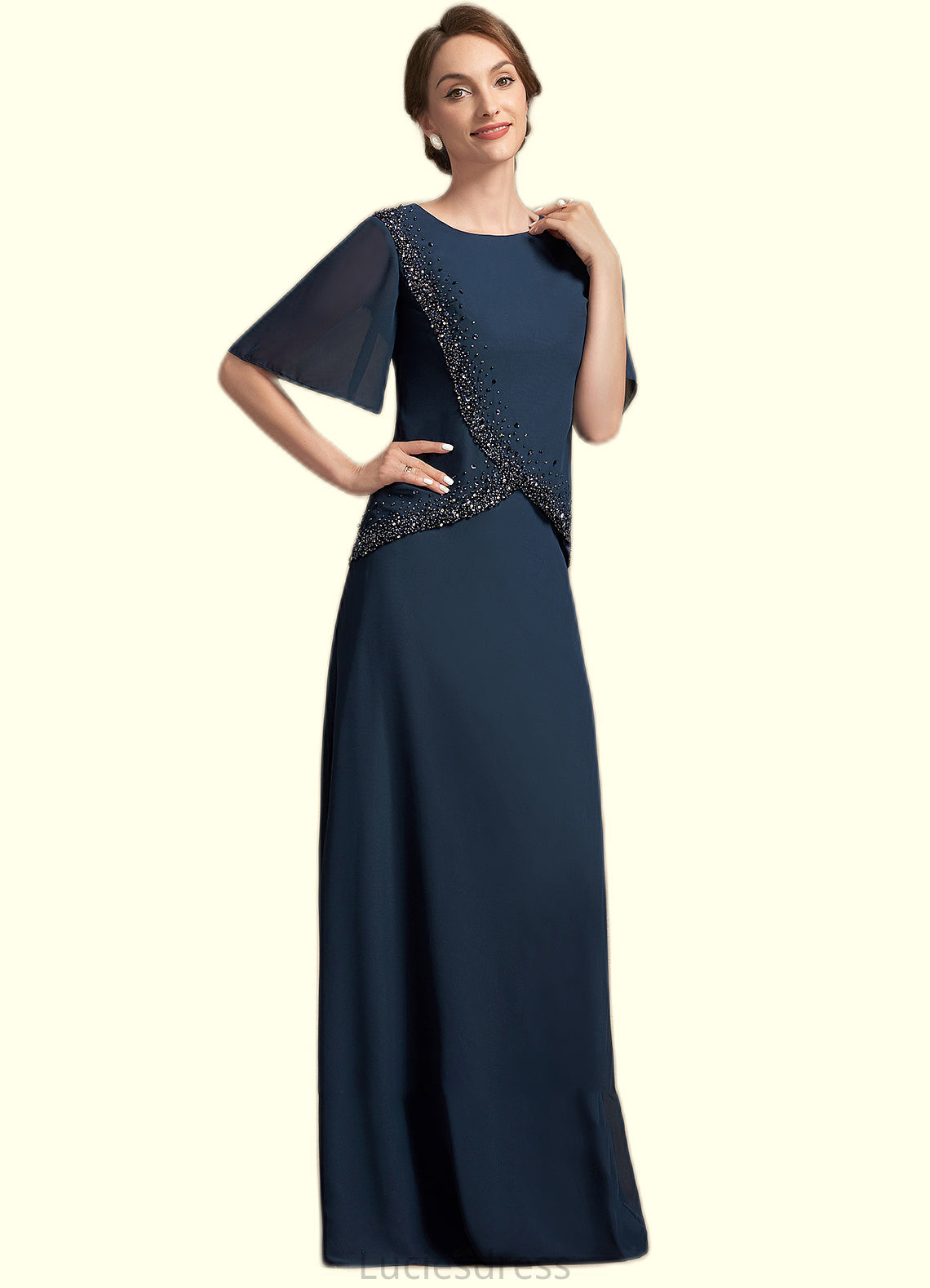 Autumn A-Line Scoop Neck Floor-Length Chiffon Mother of the Bride Dress With Beading Sequins HF126P0014787