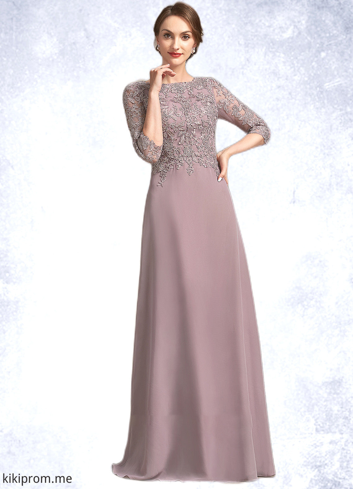 Leilani A-Line Scoop Neck Floor-Length Chiffon Lace Mother of the Bride Dress STF126P0014788