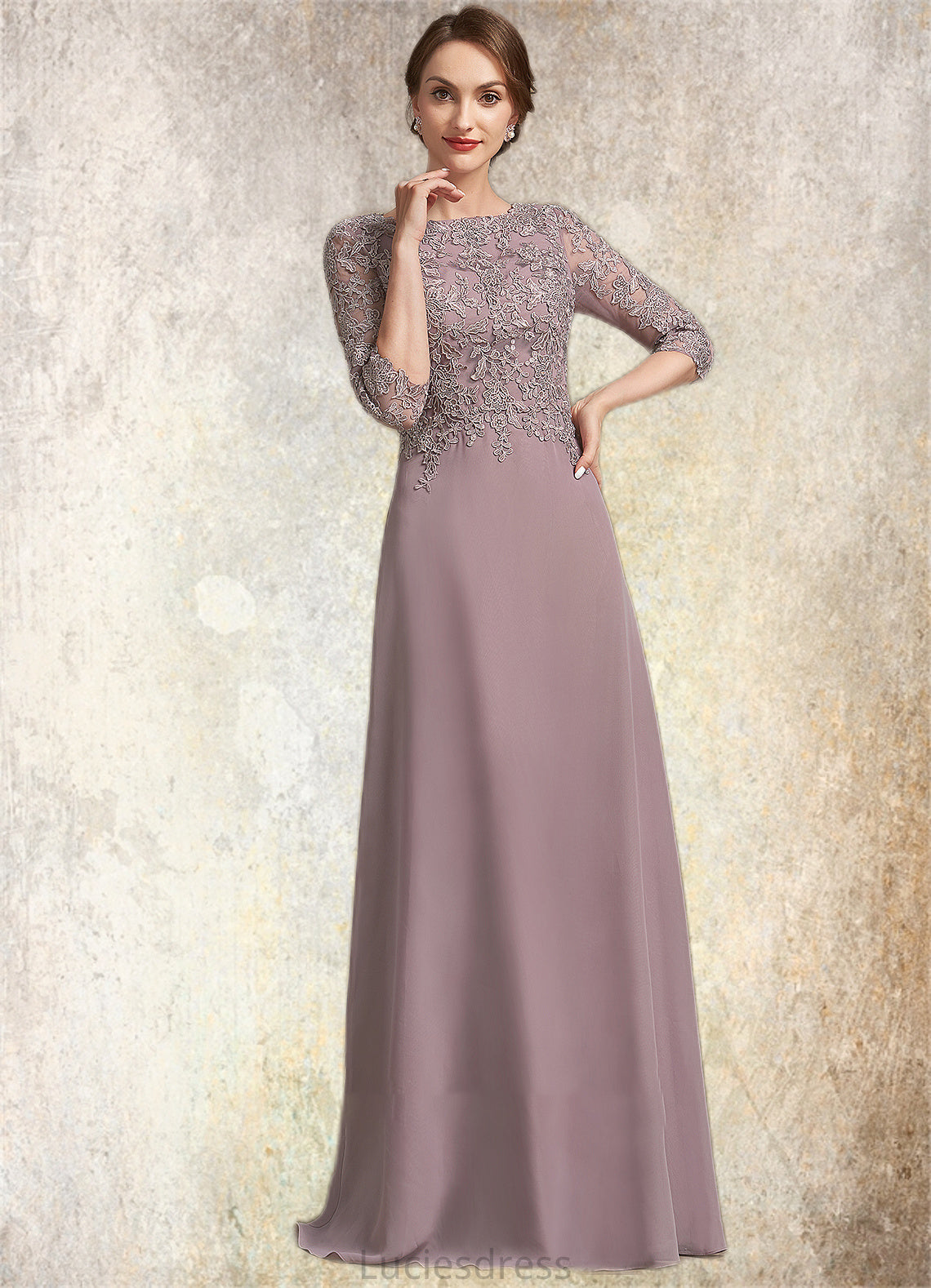 Marisa A-Line Scoop Neck Floor-Length Chiffon Lace Mother of the Bride Dress HF126P0014788