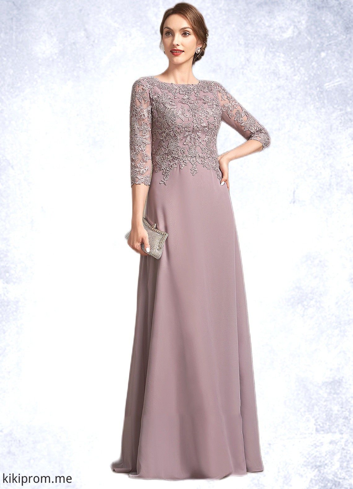 Leilani A-Line Scoop Neck Floor-Length Chiffon Lace Mother of the Bride Dress STF126P0014788