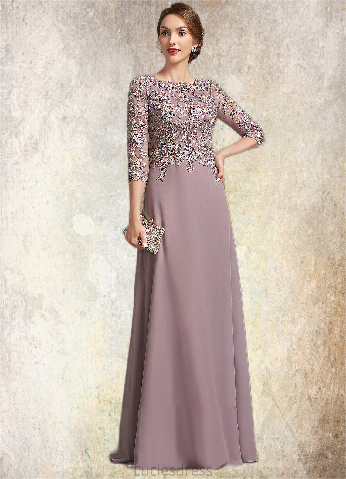 Marisa A-Line Scoop Neck Floor-Length Chiffon Lace Mother of the Bride Dress HF126P0014788