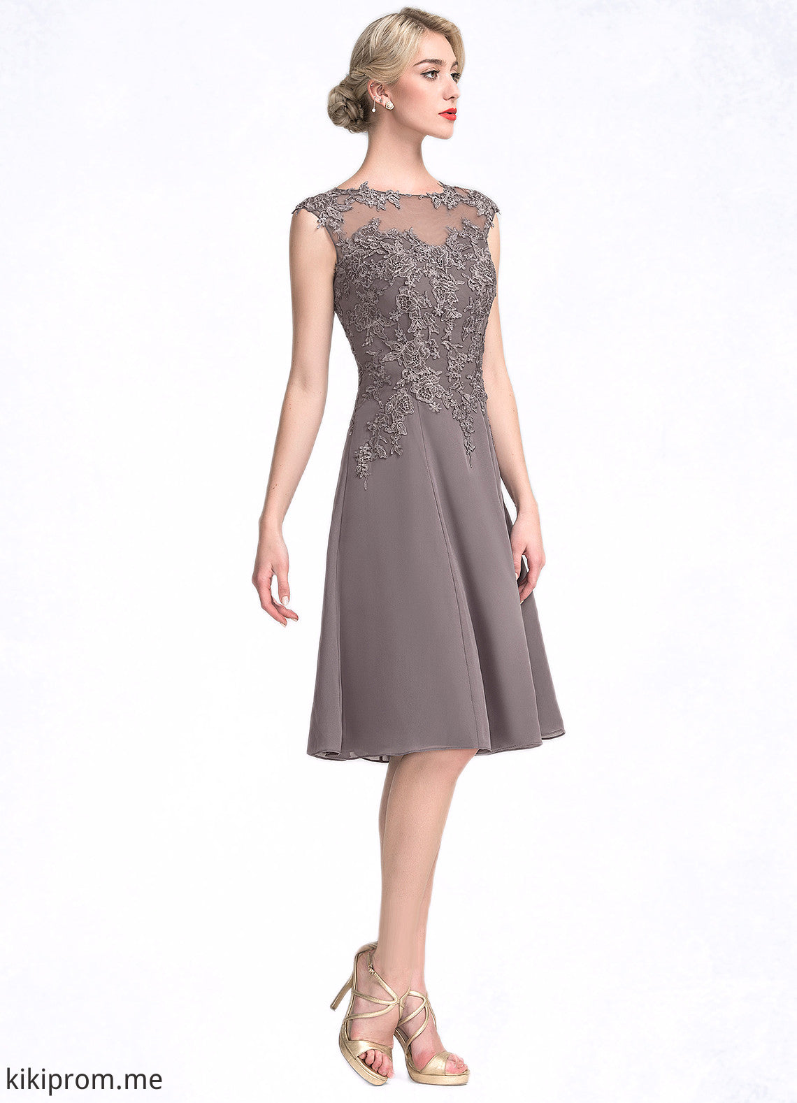 Desirae A-Line Scoop Neck Knee-Length Chiffon Lace Mother of the Bride Dress STF126P0014790