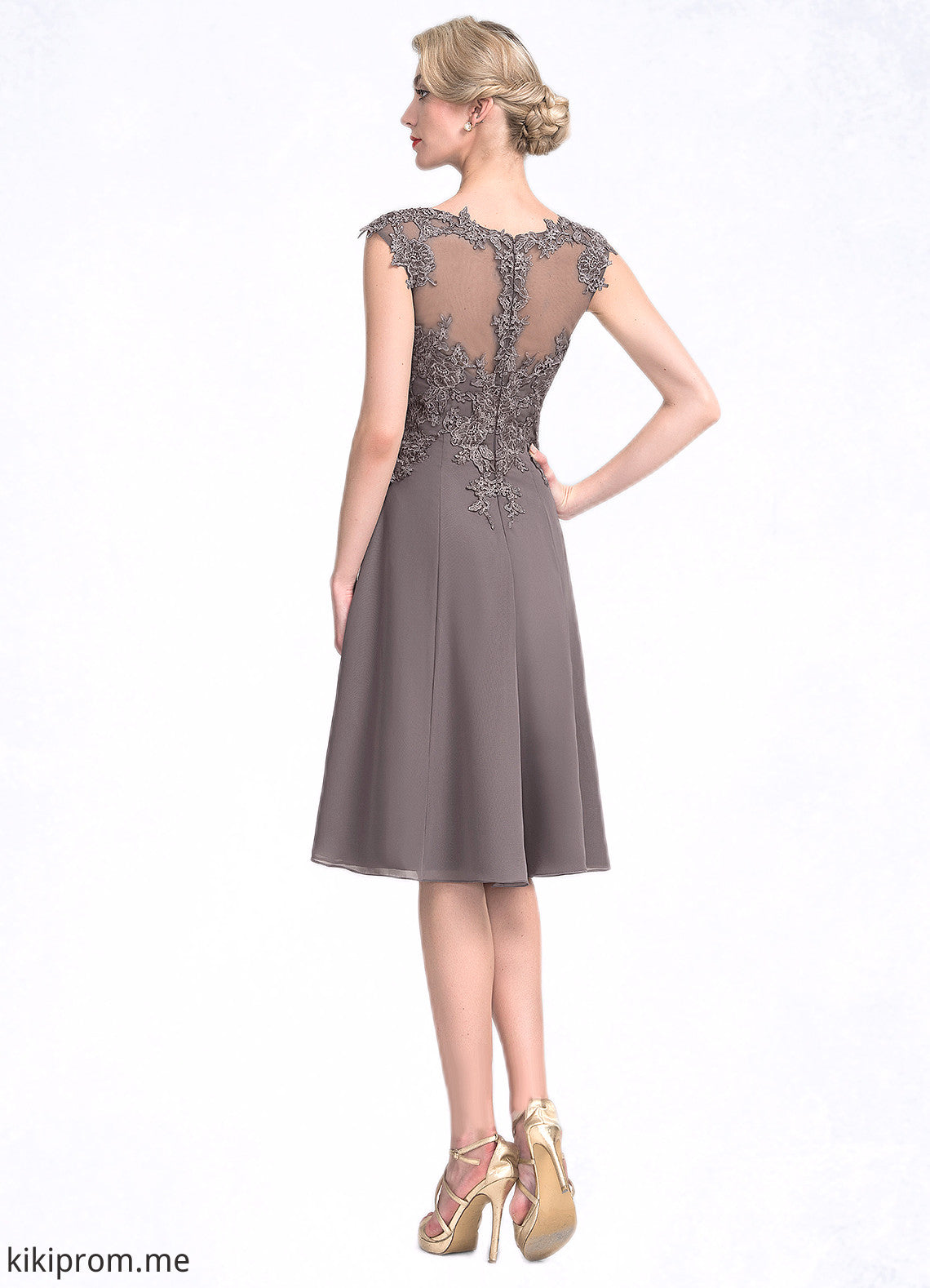 Desirae A-Line Scoop Neck Knee-Length Chiffon Lace Mother of the Bride Dress STF126P0014790