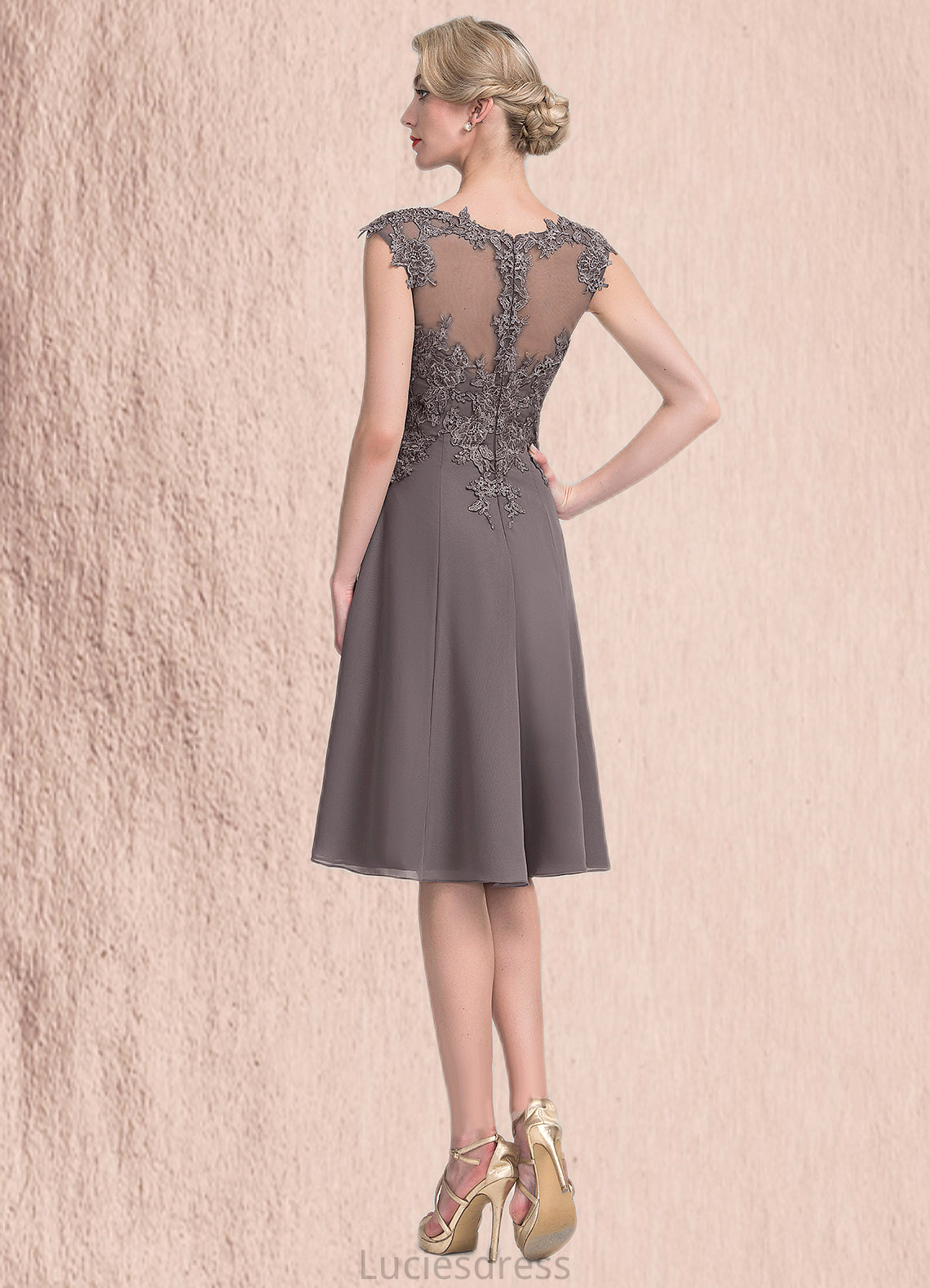 Abigail A-Line Scoop Neck Knee-Length Chiffon Lace Mother of the Bride Dress HF126P0014790