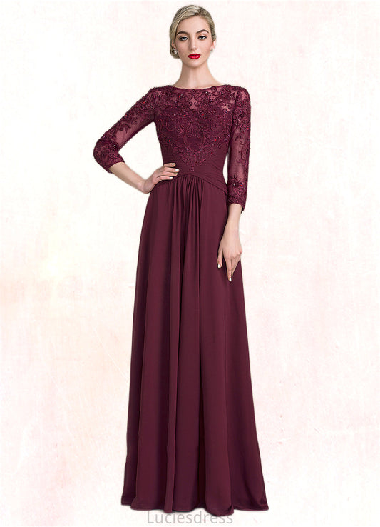 Penelope A-Line Scoop Neck Floor-Length Chiffon Lace Mother of the Bride Dress With Ruffle Beading Sequins HF126P0014792