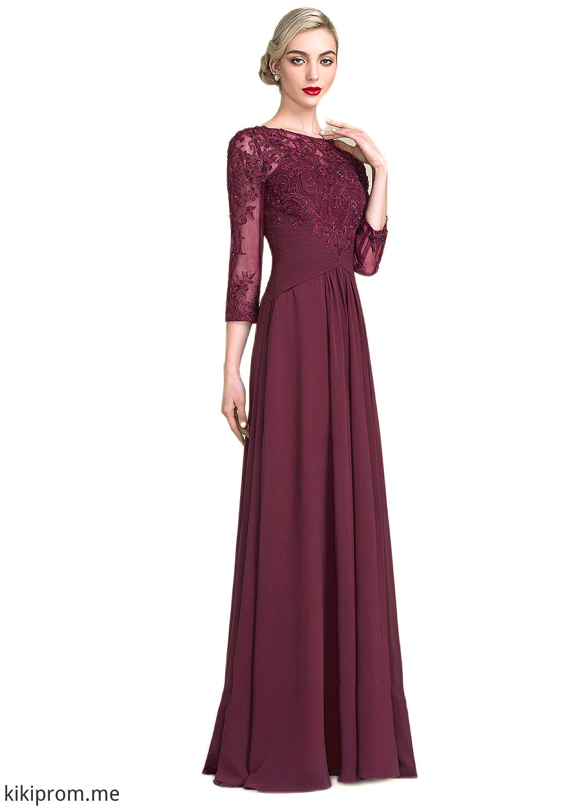 Tiara A-Line Scoop Neck Floor-Length Chiffon Lace Mother of the Bride Dress With Ruffle Beading Sequins STF126P0014792