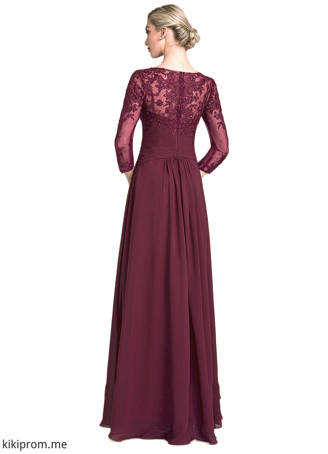 Tiara A-Line Scoop Neck Floor-Length Chiffon Lace Mother of the Bride Dress With Ruffle Beading Sequins STF126P0014792