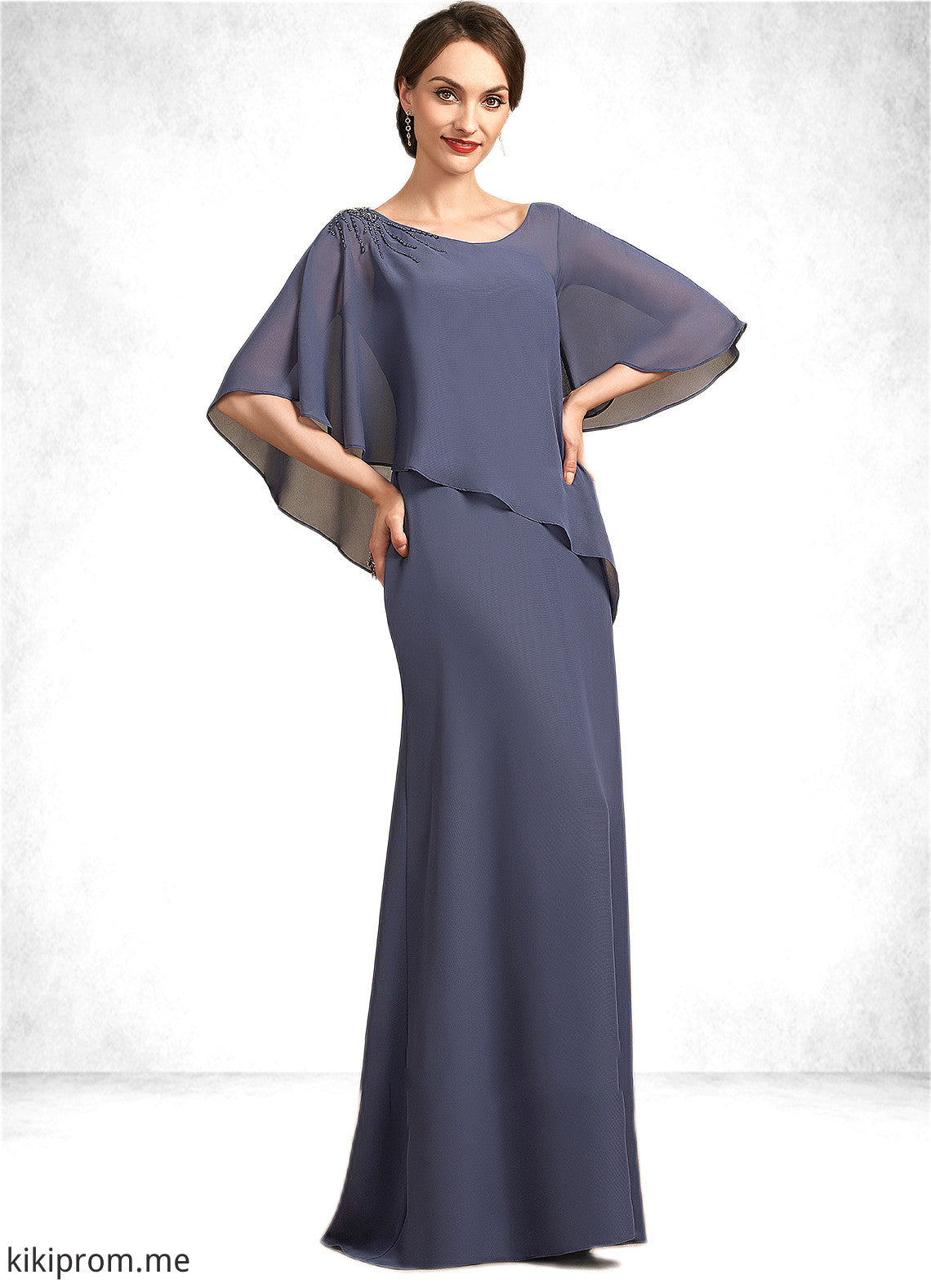 Emmalee A-Line Scoop Neck Floor-Length Chiffon Mother of the Bride Dress With Beading STF126P0014793