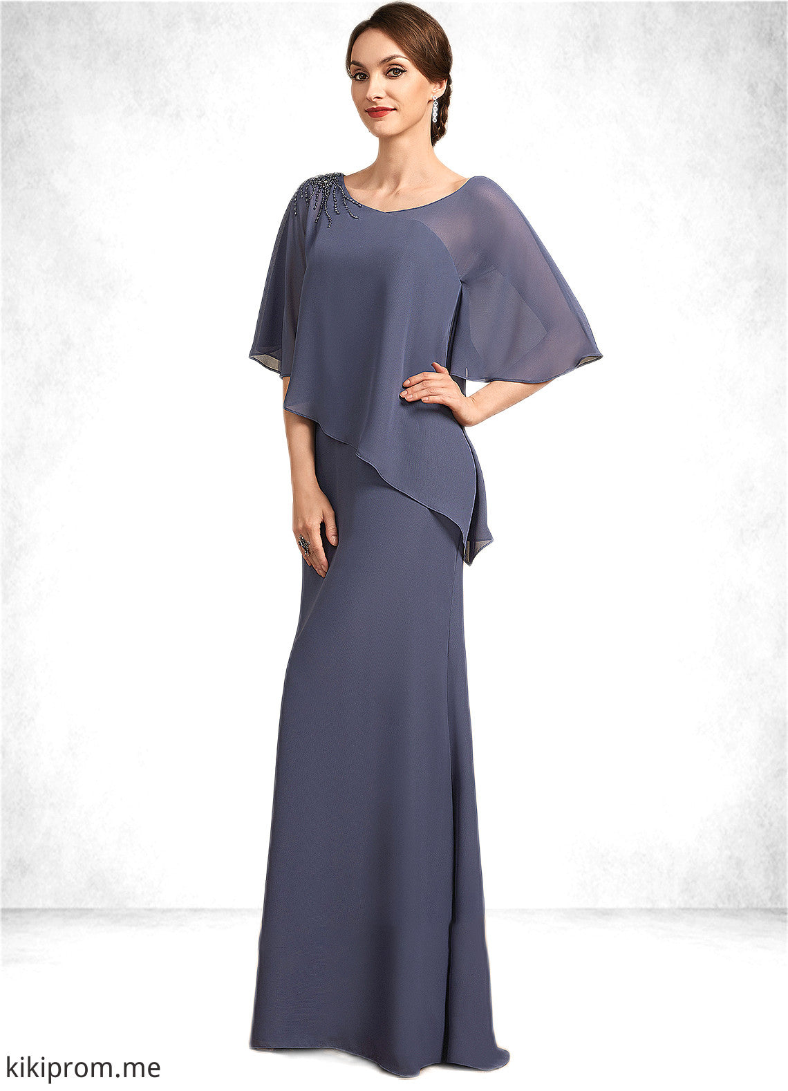 Emmalee A-Line Scoop Neck Floor-Length Chiffon Mother of the Bride Dress With Beading STF126P0014793