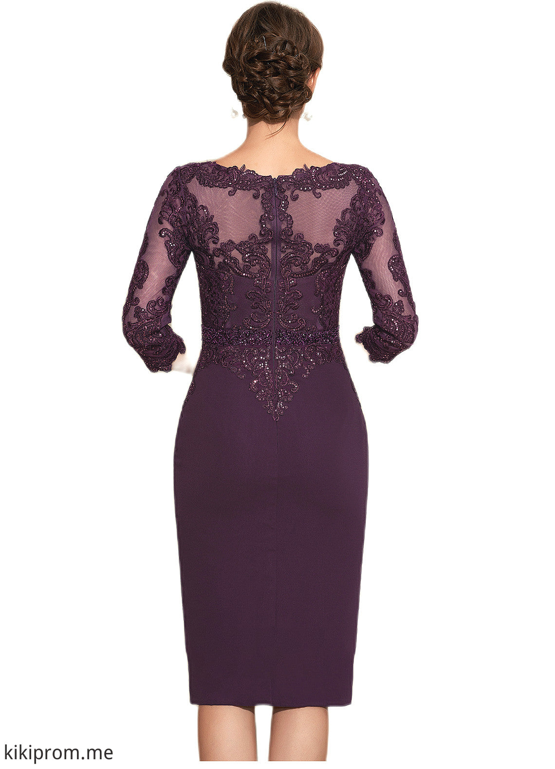 Victoria Sheath/Column Scoop Neck Knee-Length Chiffon Lace Mother of the Bride Dress With Beading STF126P0014794