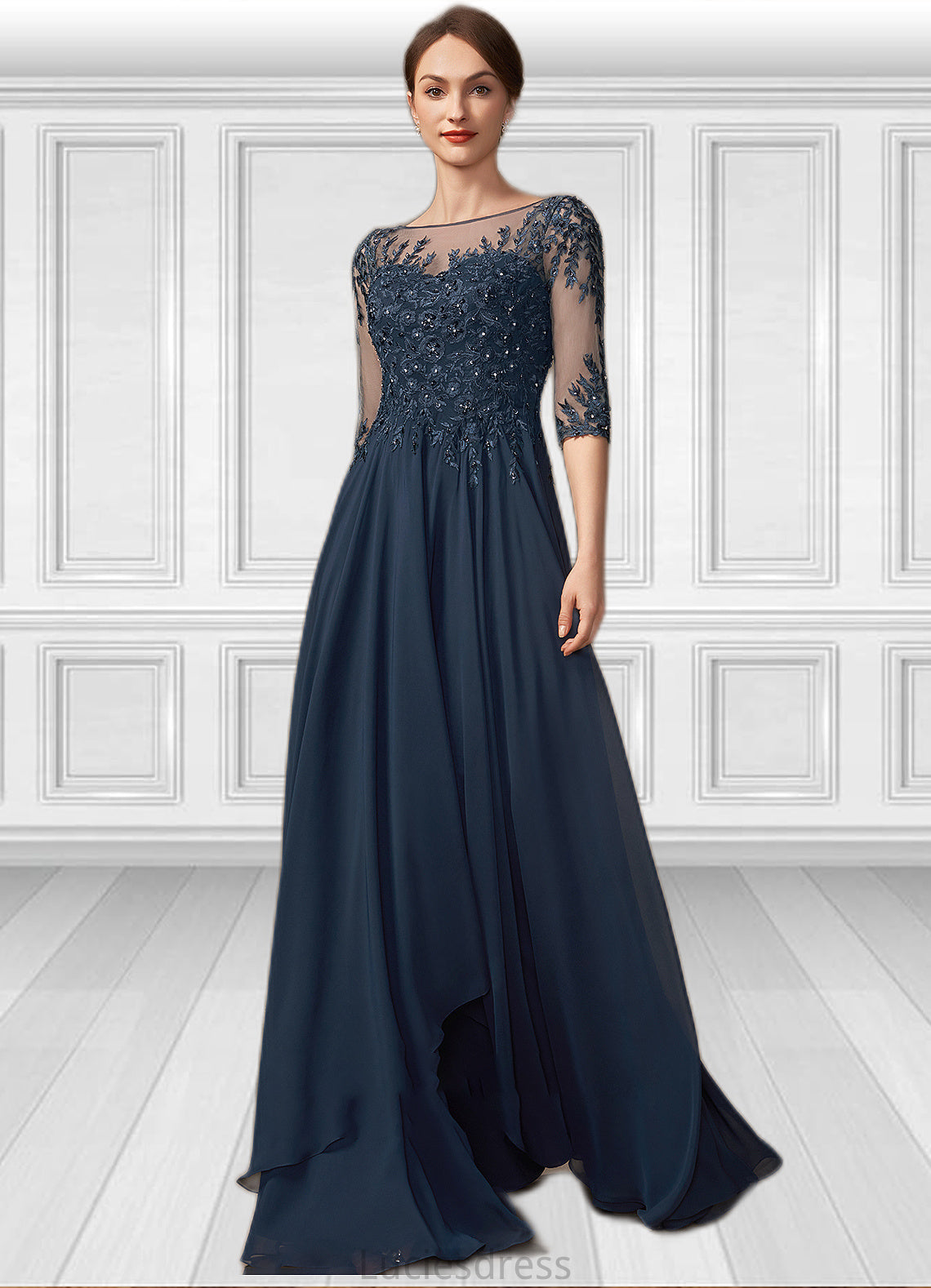 Melissa A-Line Scoop Neck Floor-Length Chiffon Lace Mother of the Bride Dress With Beading Sequins HF126P0014795