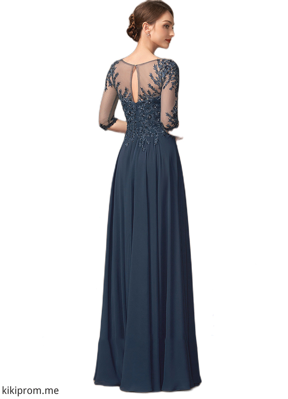 Amelia A-Line Scoop Neck Floor-Length Chiffon Lace Mother of the Bride Dress With Beading Sequins STF126P0014795